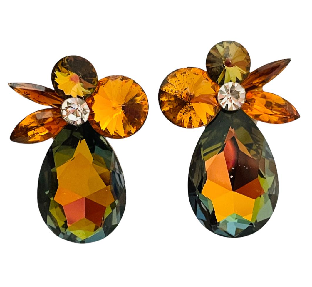 Women's Vintage glass rhinestone huge flower earrings For Sale