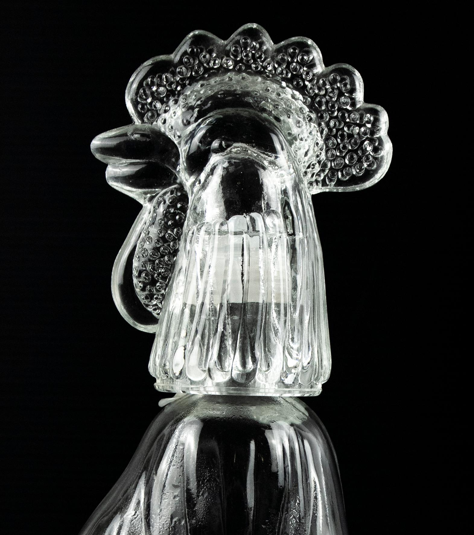 Italian Vintage Glass Rooster Shaped Bottle, Vintage Decorative Object, 1970s