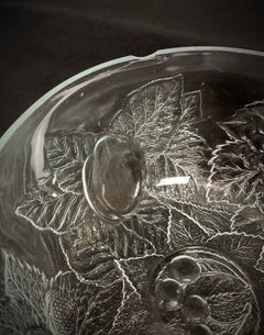 Vintage Glass Salad Bowl with Engraved Fruit Design - 2Y456
