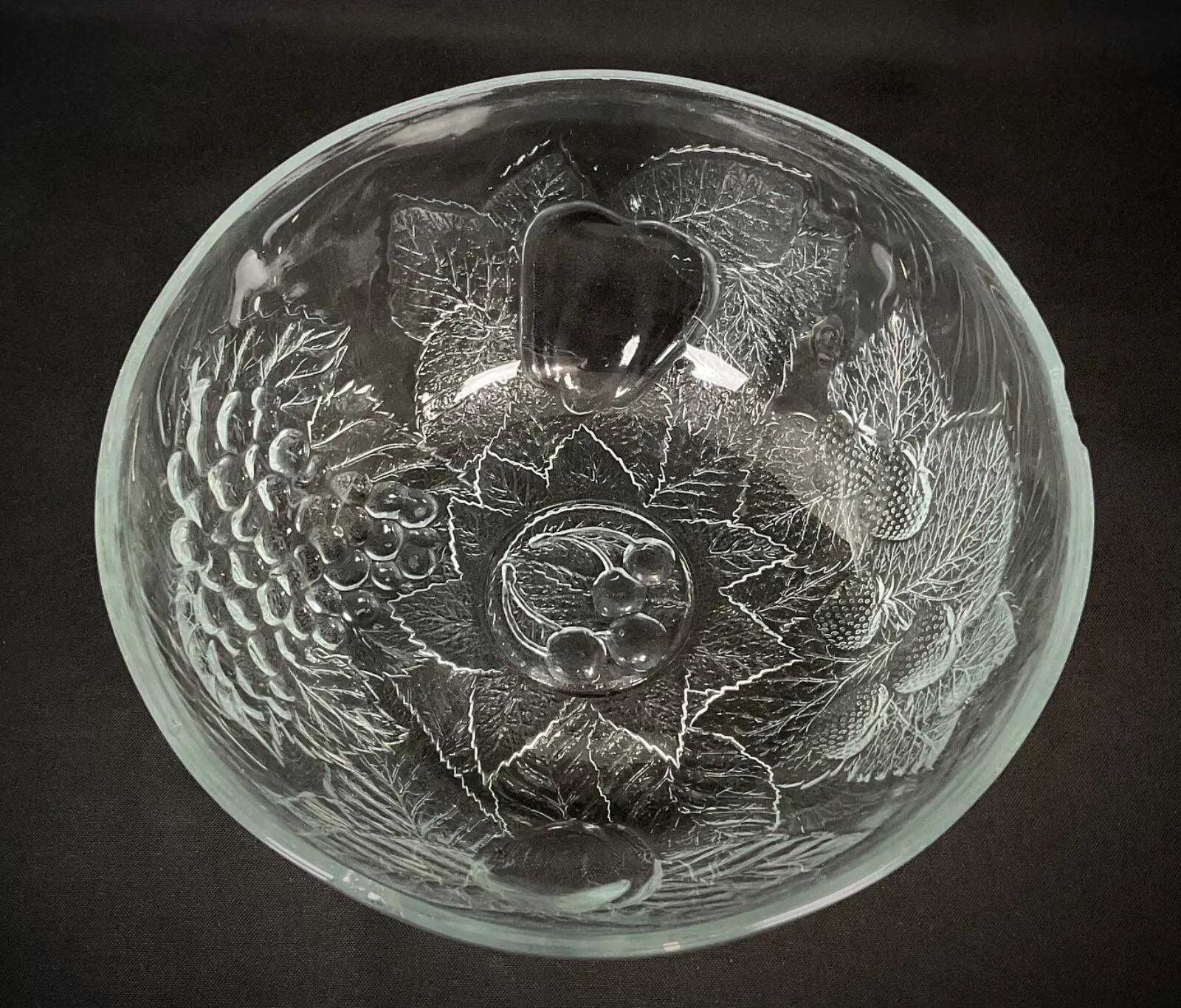 Ensaladera de cristal vintage con diseño de frutas grabado - 2Y456 en venta 2