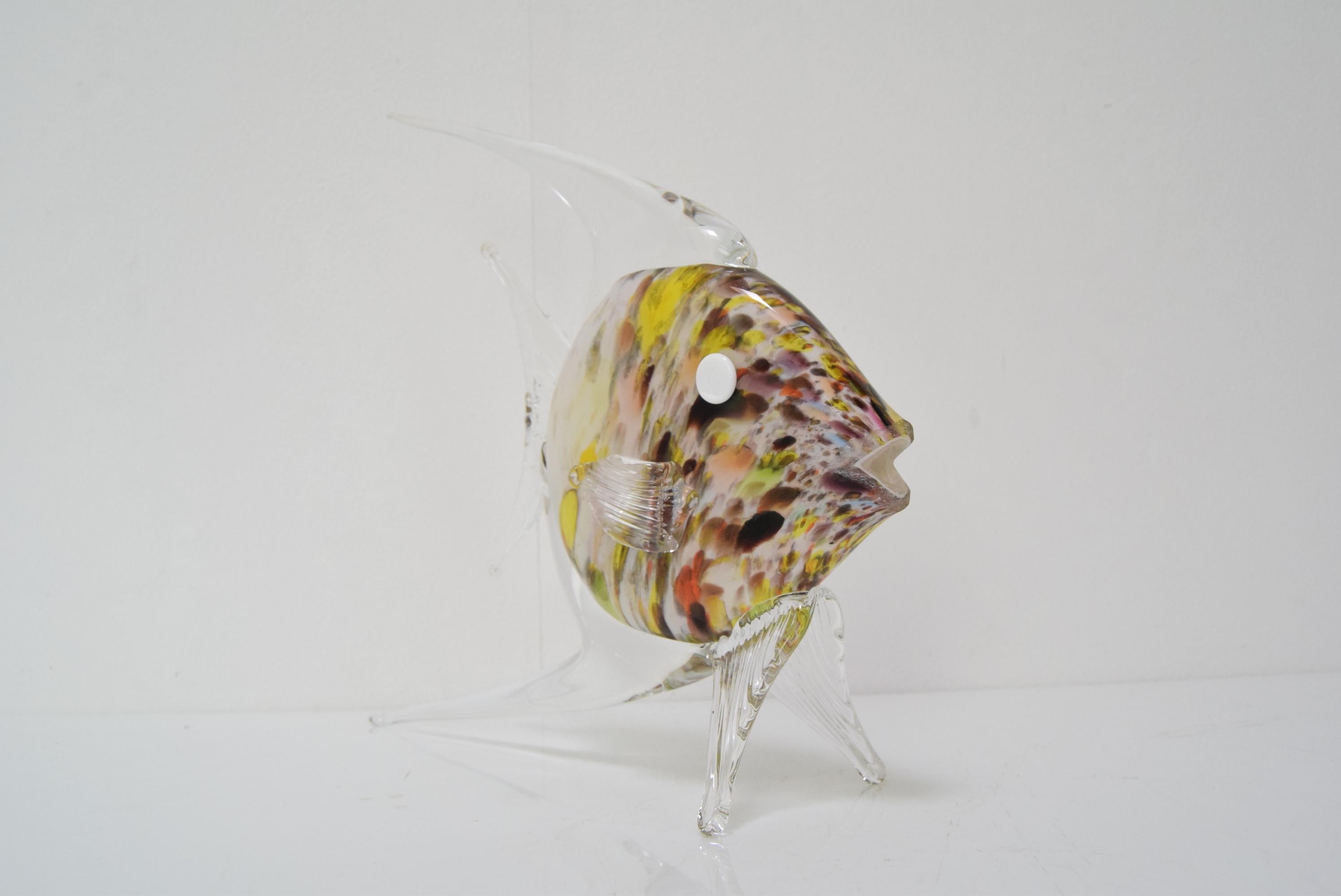 Mid-Century Modern Vintage Glass Scalar/Fish, Glasswork Novy Bor, 1970's.  For Sale