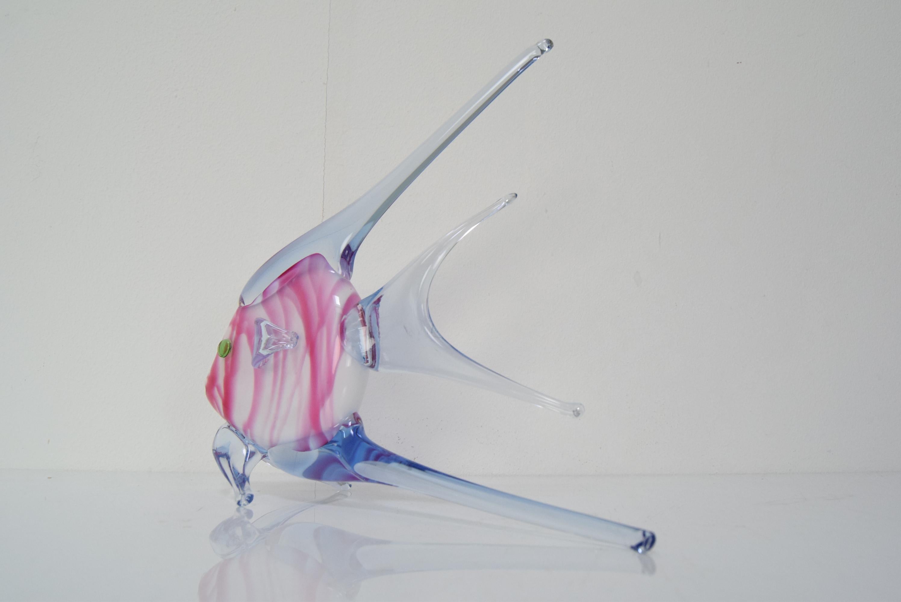 Vintage Glass Scalar/Fish, Glasswork Novy Bor, 1970's.  In Good Condition For Sale In Praha, CZ