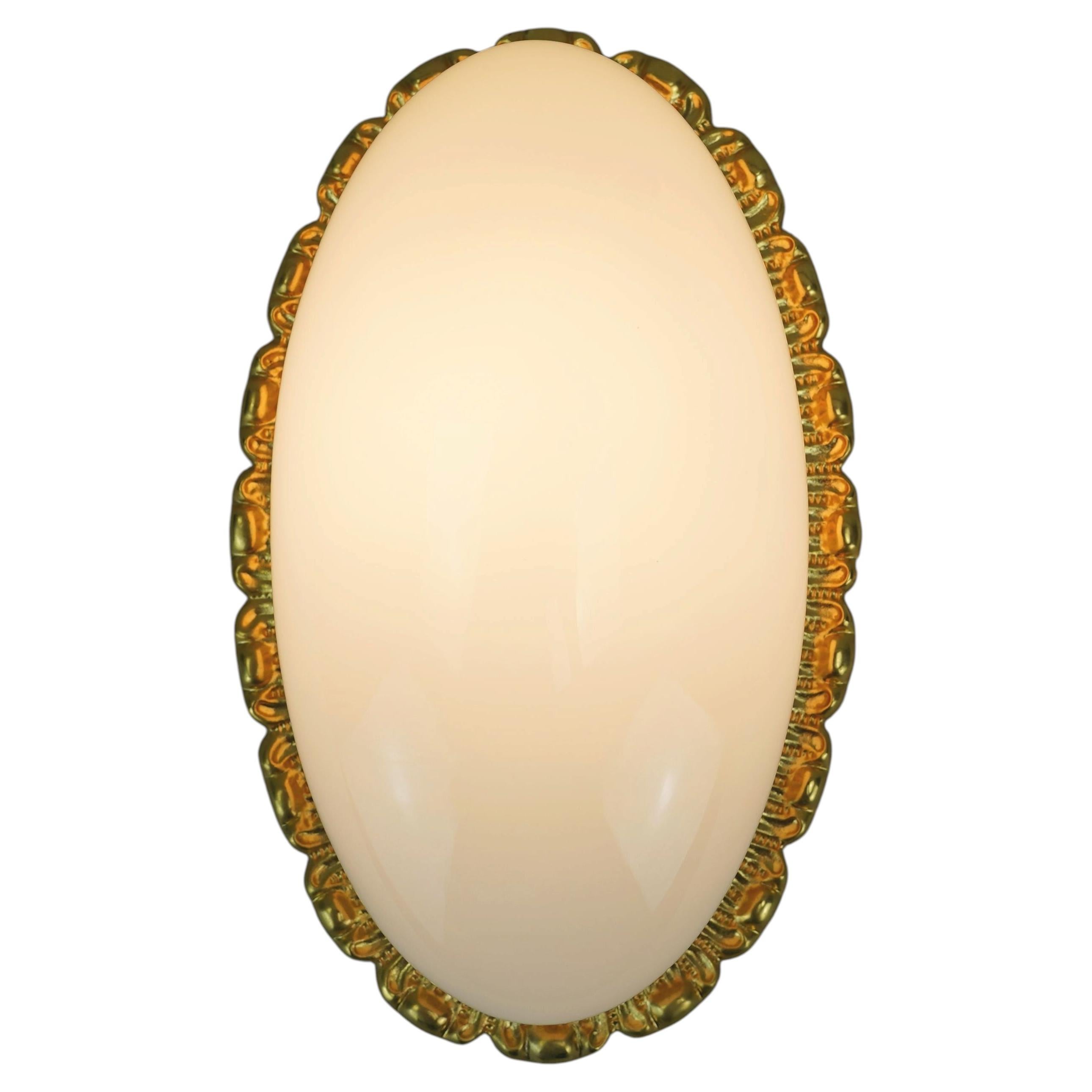 vintage glass SCONCE wall light limburg A 234 opaline glass gilt aluminum 70/80s For Sale