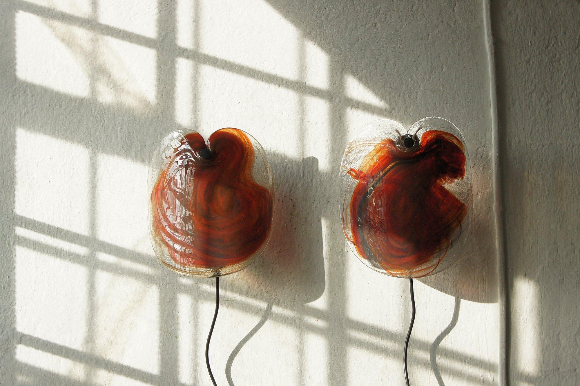 Mid-Century Modern Vintage Glass Sconces by Per Lutken for Holmegaard, 1970s, Set of 2 For Sale