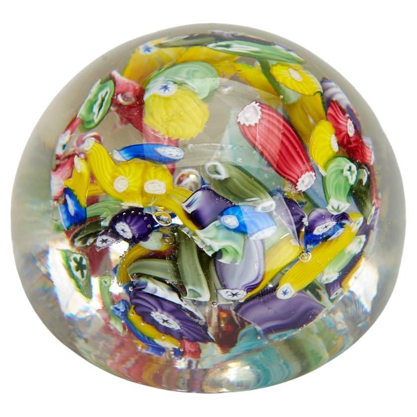 Vintage Glass Scrambled Cane Paperweight For Sale