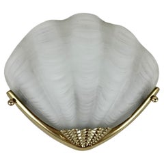Vintage Glass Shell Wall Lamp from 80s Art Deco Style, Glass & Bronze