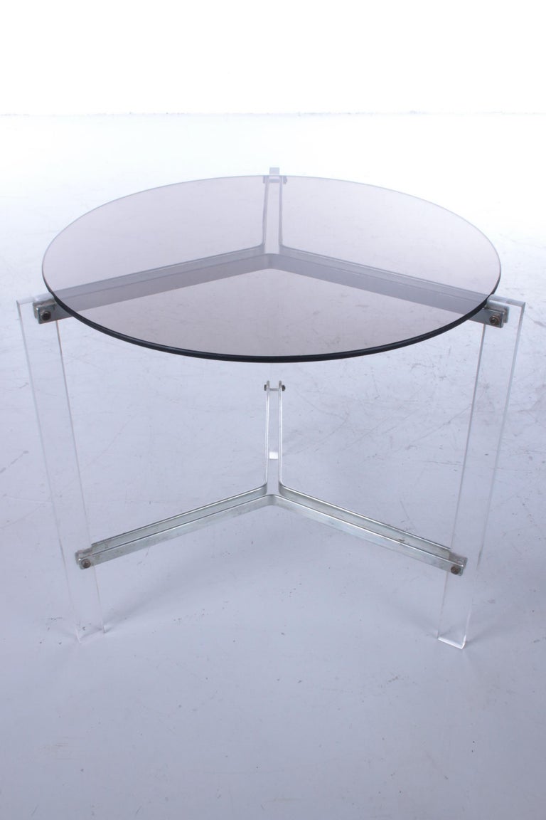 Vintage Glass Side Table with Rattan Magazine Rack, 1960s For Sale at 1stDibs