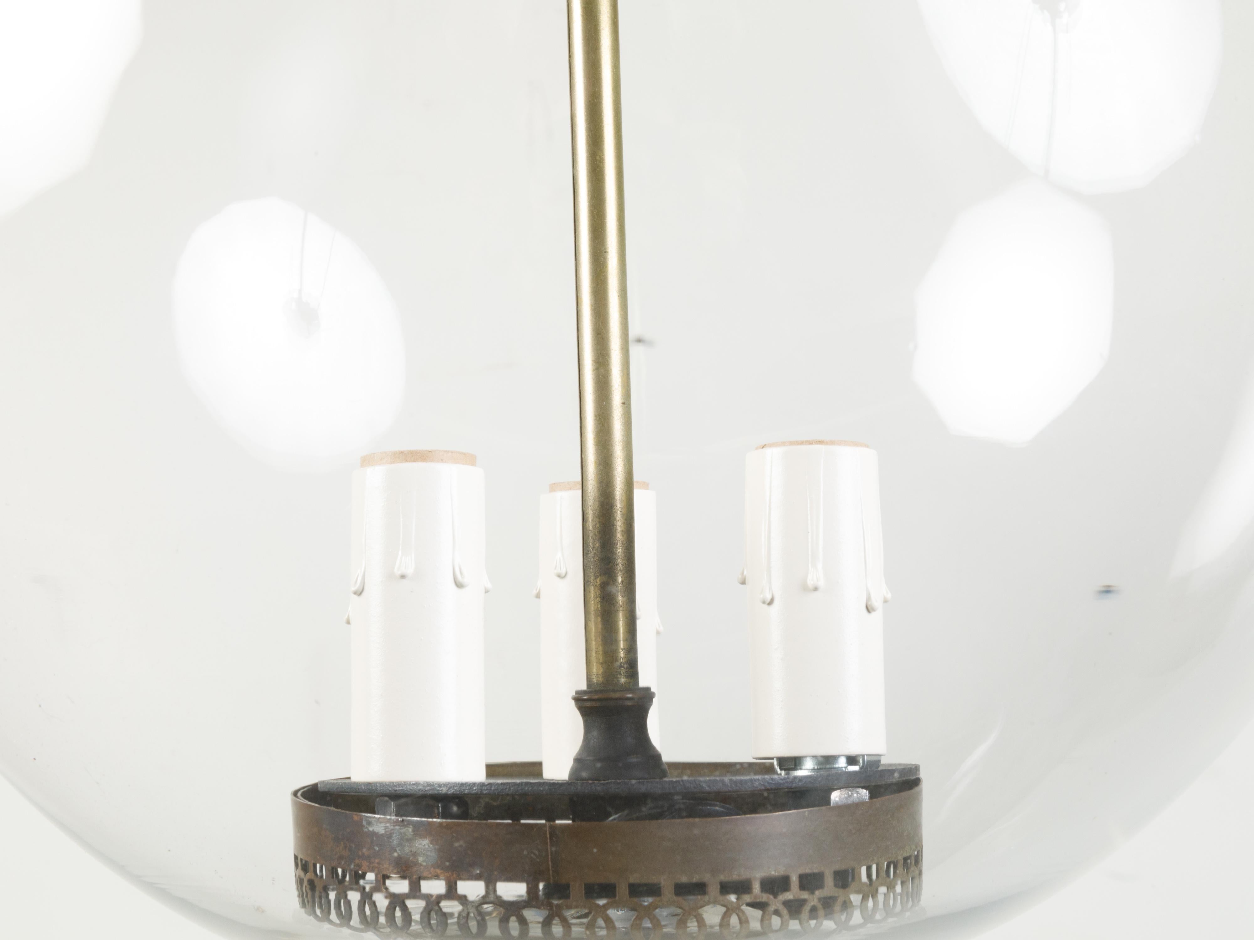 Mid-Century Modern Vintage Glass Sphere Light Fixture with Three Lights, Rewired for the US