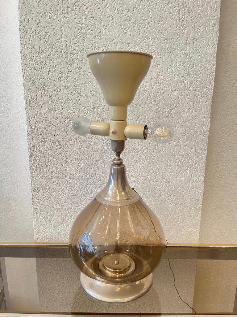 Vintage Glass and Steel Table Lamp, Italy, Ca. 1970s For Sale at 1stDibs