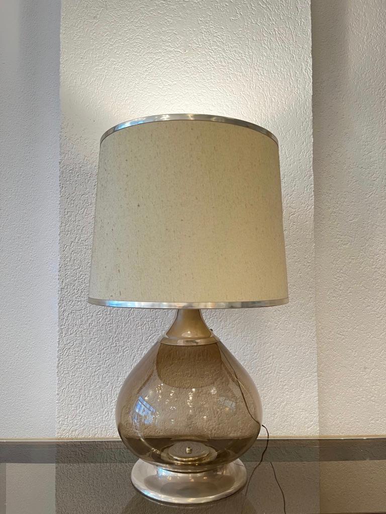 Vintage Glass & Steel Table Lamp, Italy, Ca. 1970s In Good Condition For Sale In Geneva, CH