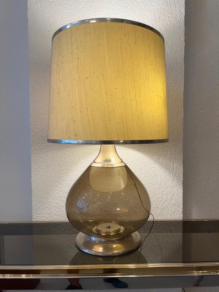 Vintage Glass & Steel Table Lamp, Italy, Ca. 1970s For Sale 3