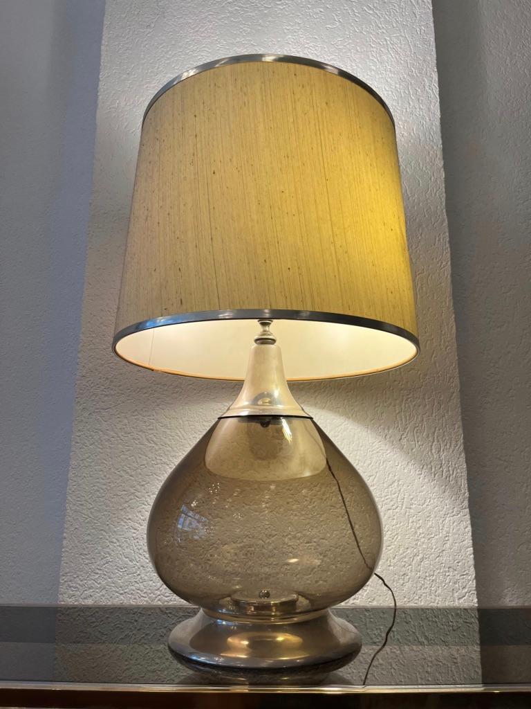 Vintage Glass & Steel Table Lamp, Italy, Ca. 1970s For Sale 4