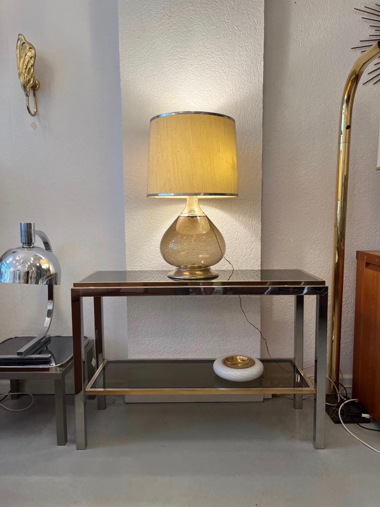 Vintage Glass and Steel Table Lamp, Italy, Ca. 1970s For Sale at 1stDibs