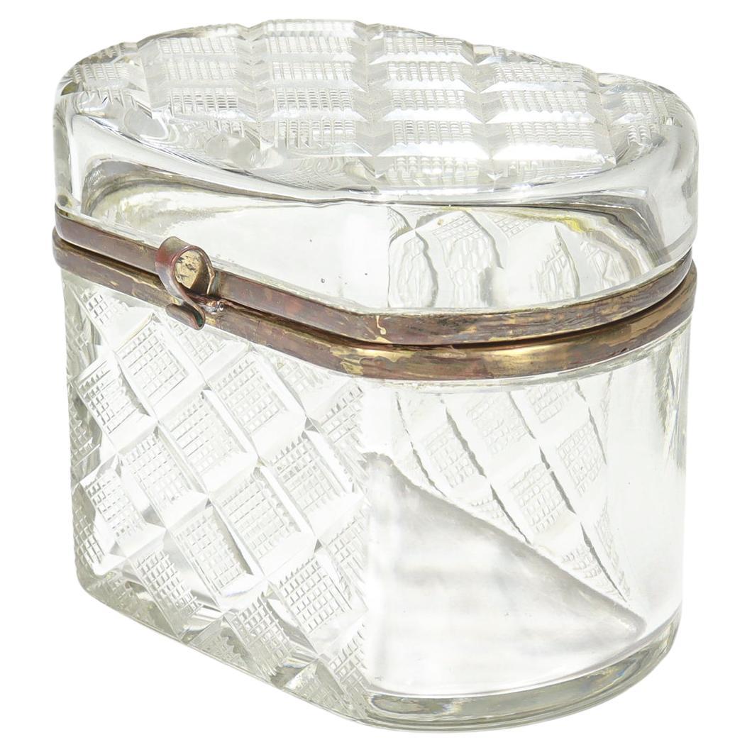 Cofre o Caja de Mesa de Cristal Vintage con Montura de Metal Dorado