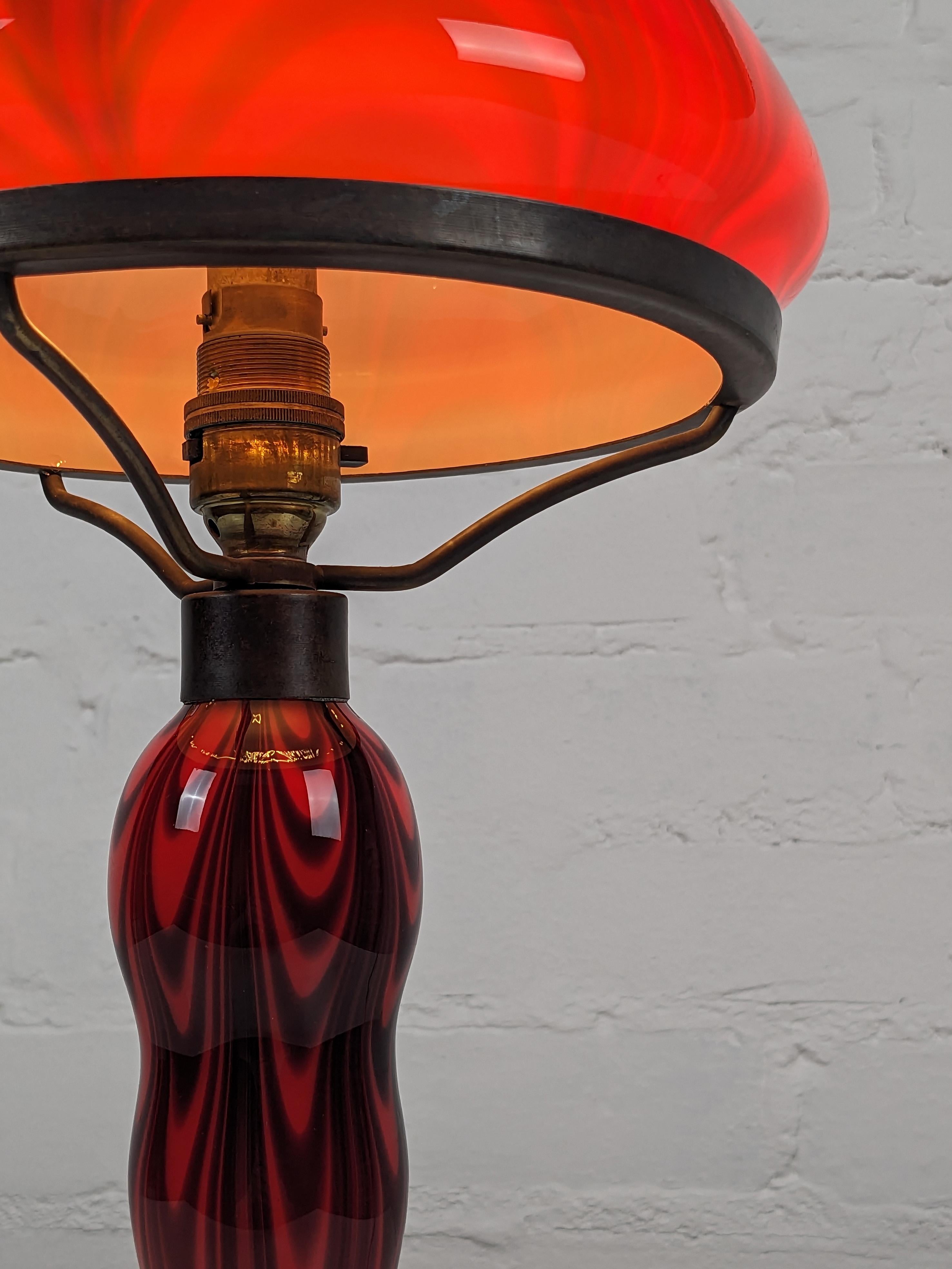Metal Vintage glass table lamp in the style of La Rochere, 1960s mid-century, original For Sale