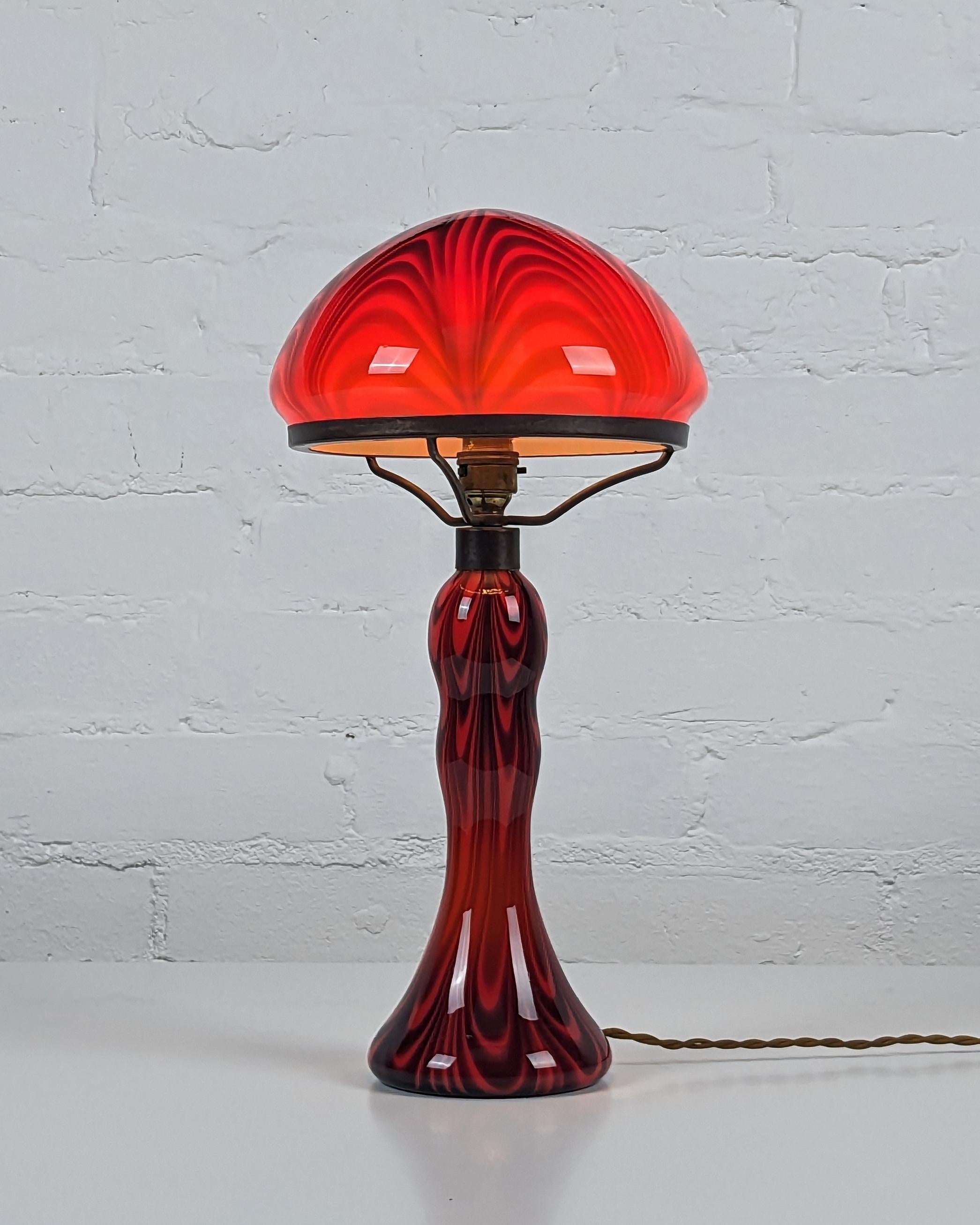 French Vintage glass table lamp in the style of La Rochere, 1960s mid-century, original For Sale