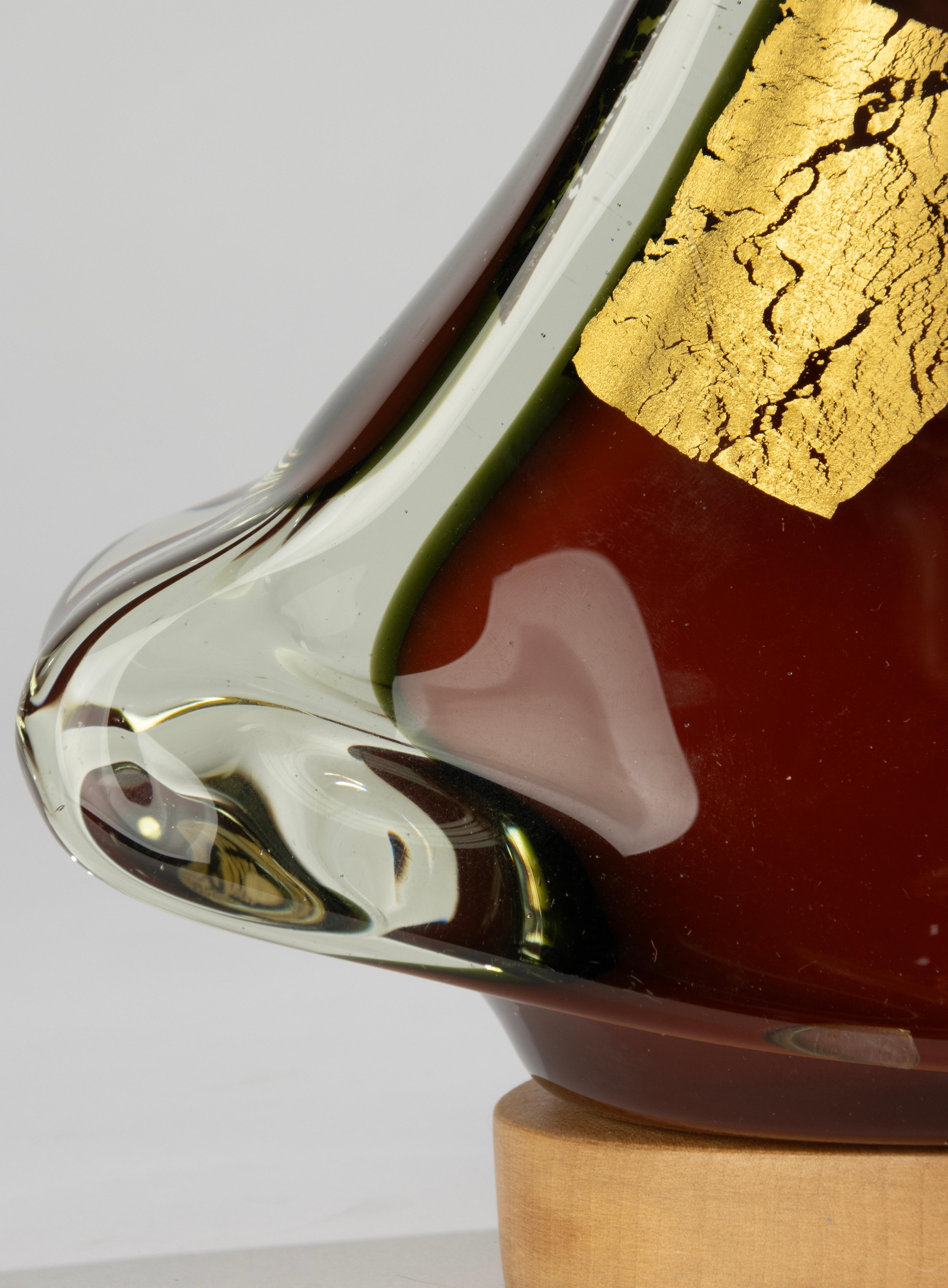 Vintage Glass Table Lamp - Kurata Craft Glass - Red with Gold - Japan 2