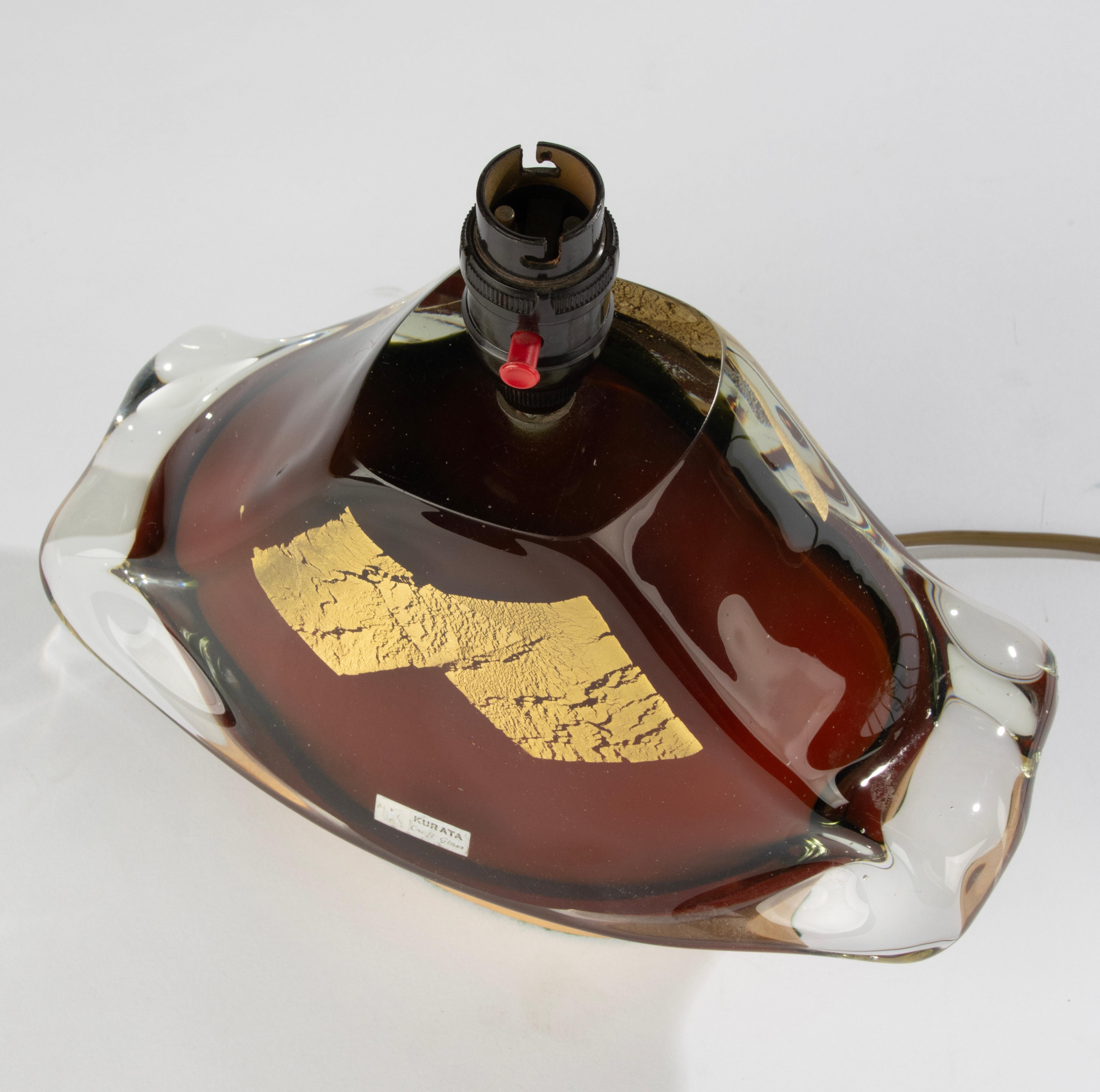 Vintage Glass Table Lamp - Kurata Craft Glass - Red with Gold - Japan 3
