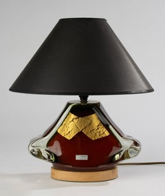 Vintage Glass Table Lamp - Kurata Craft Glass - Red with Gold - Japan