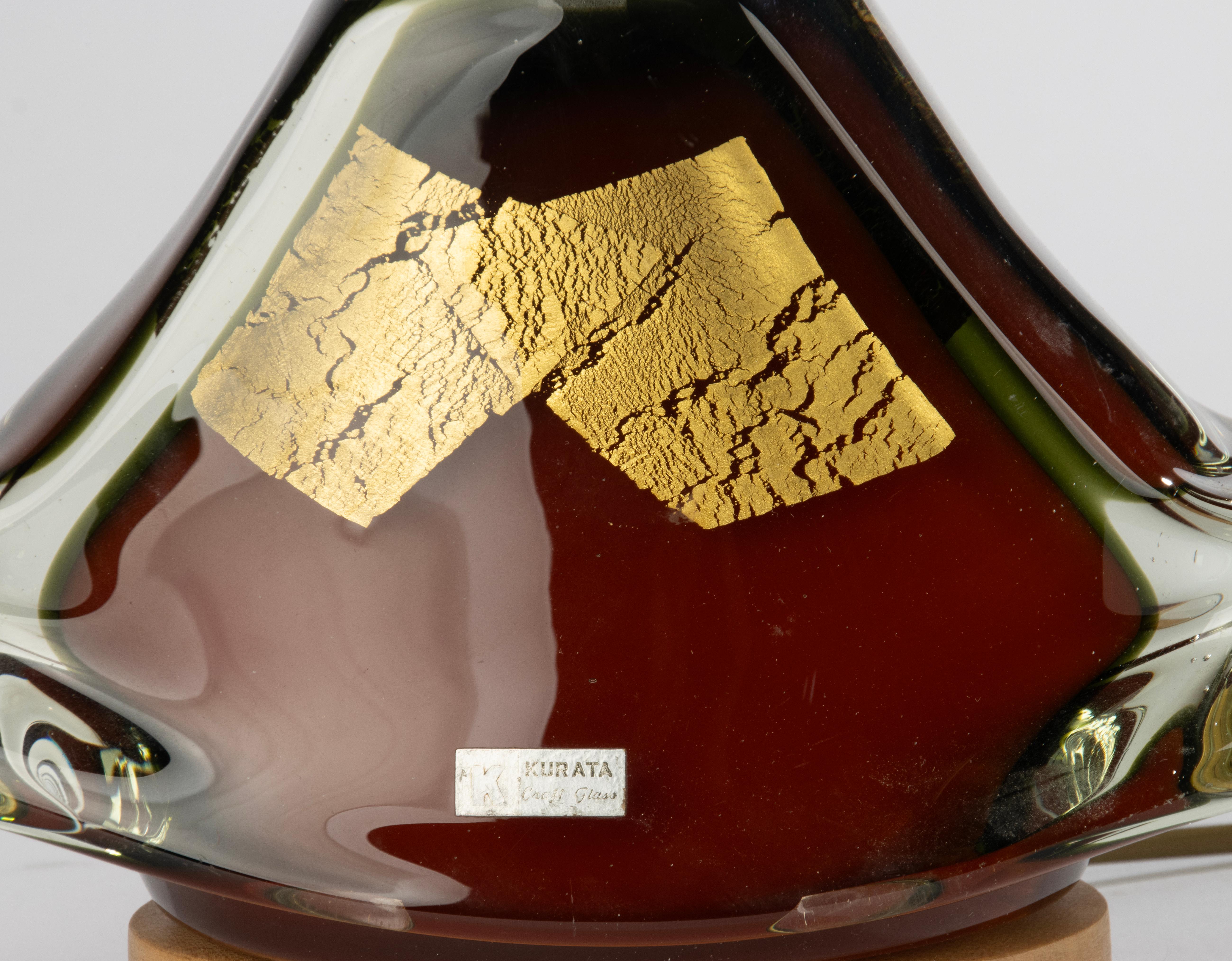 Mid-Century Modern Vintage Glass Table Lamp - Kurata Craft Glass - Red with Gold - Japan