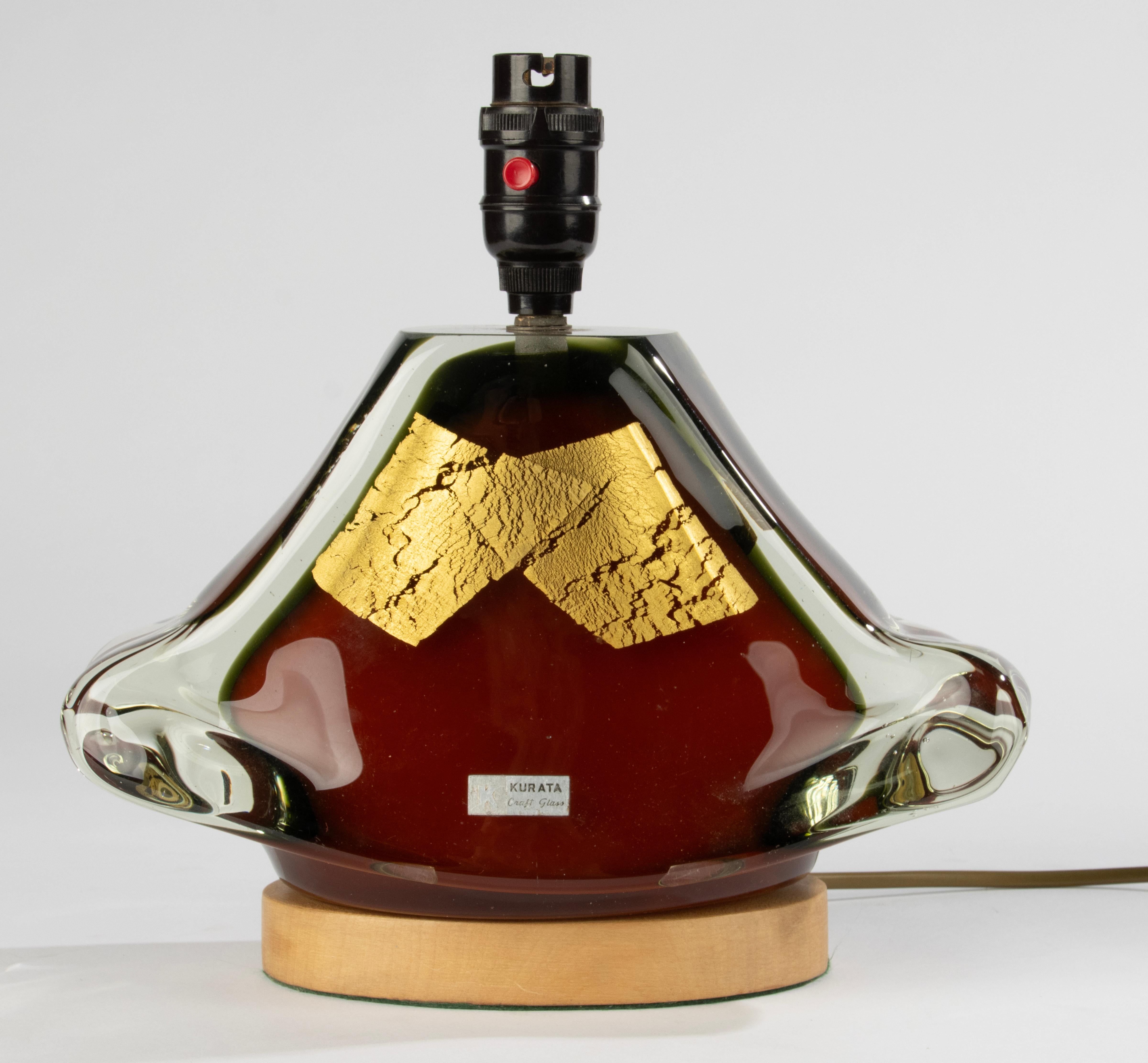 Japanese Vintage Glass Table Lamp - Kurata Craft Glass - Red with Gold - Japan