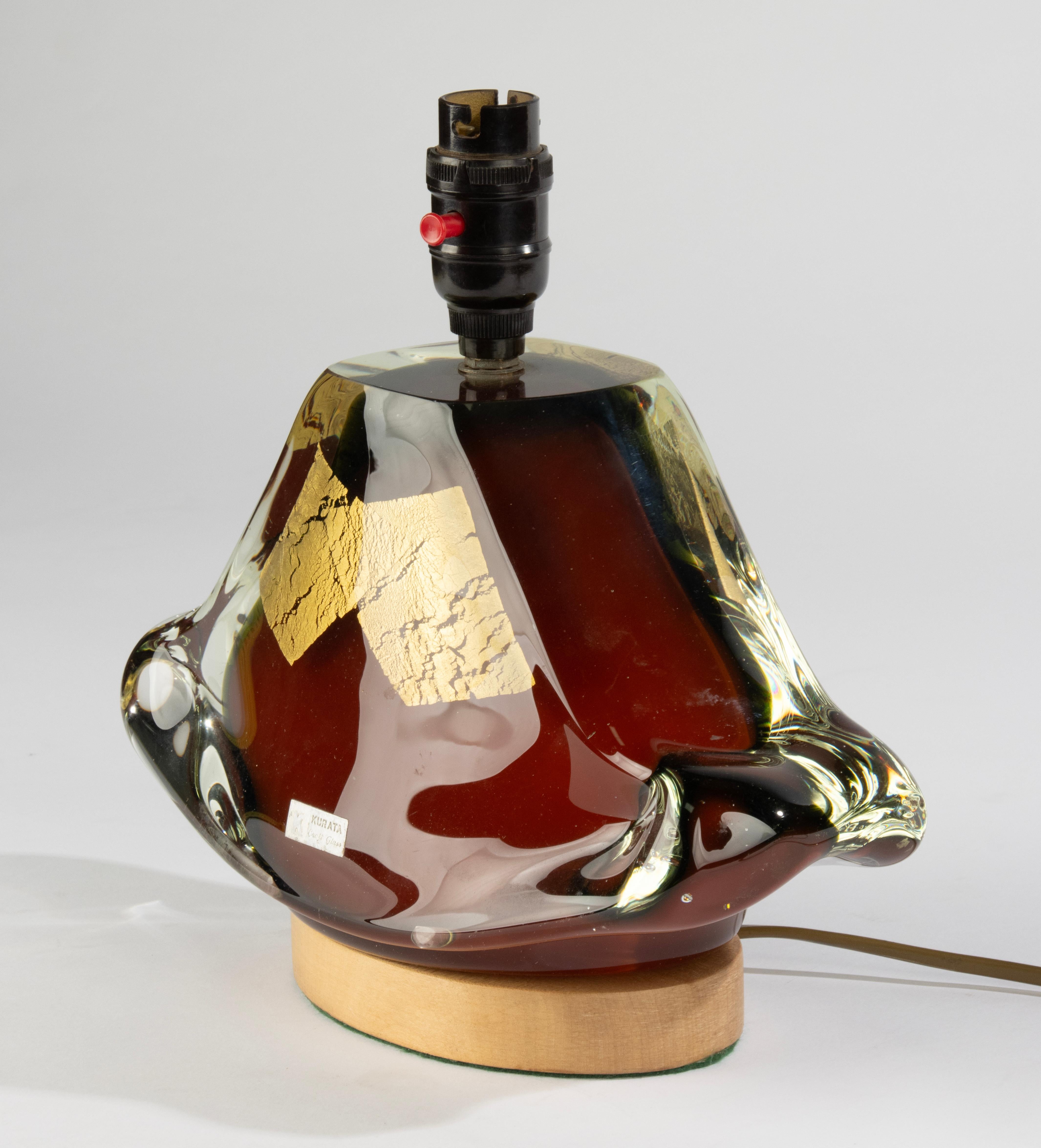Vintage Glass Table Lamp - Kurata Craft Glass - Red with Gold - Japan In Good Condition In Casteren, Noord-Brabant