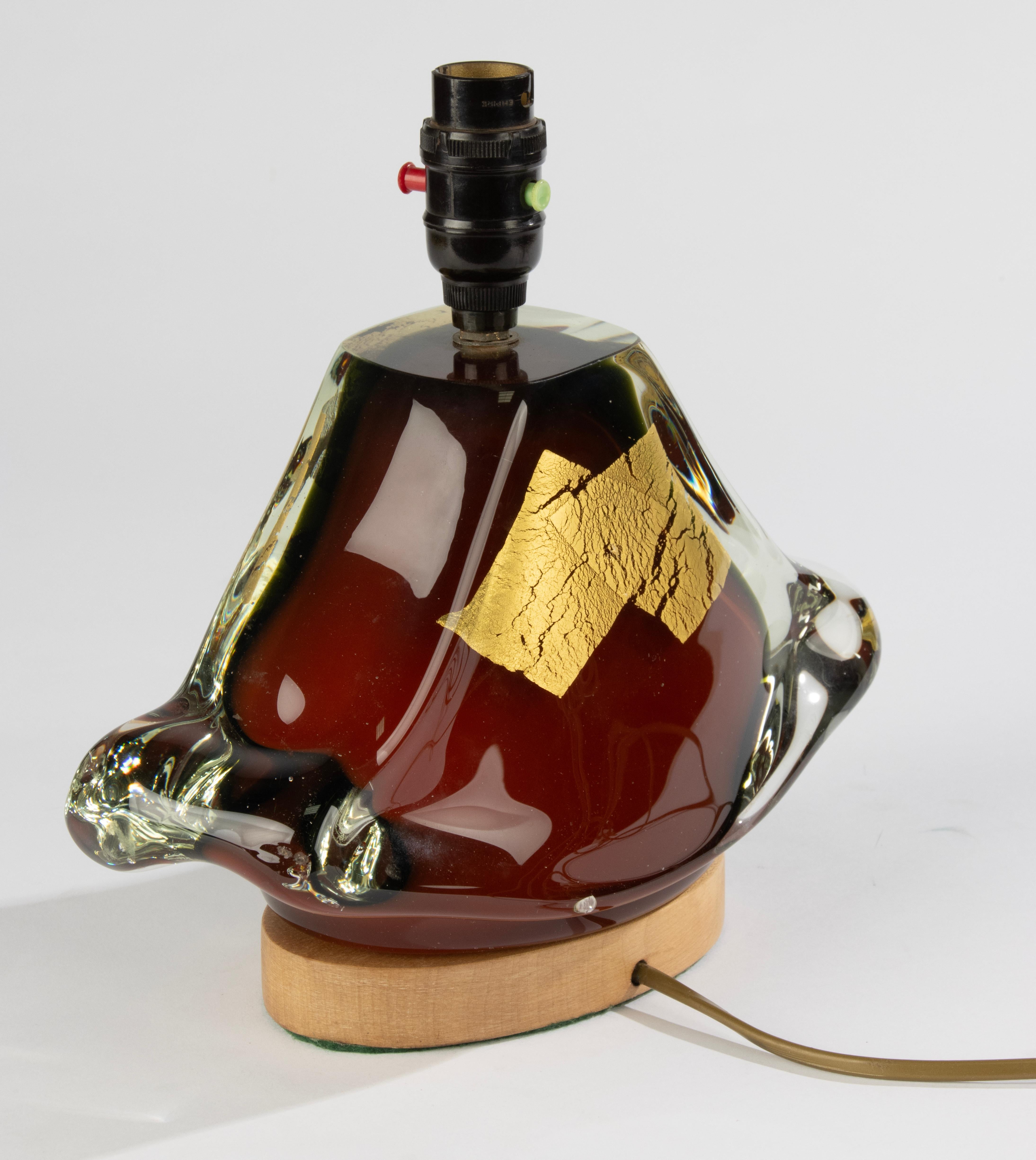 Art Glass Vintage Glass Table Lamp - Kurata Craft Glass - Red with Gold - Japan