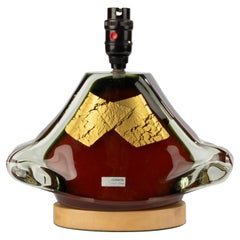 Vintage Glass Table Lamp - Kurata Craft Glass - Red with Gold - Japan