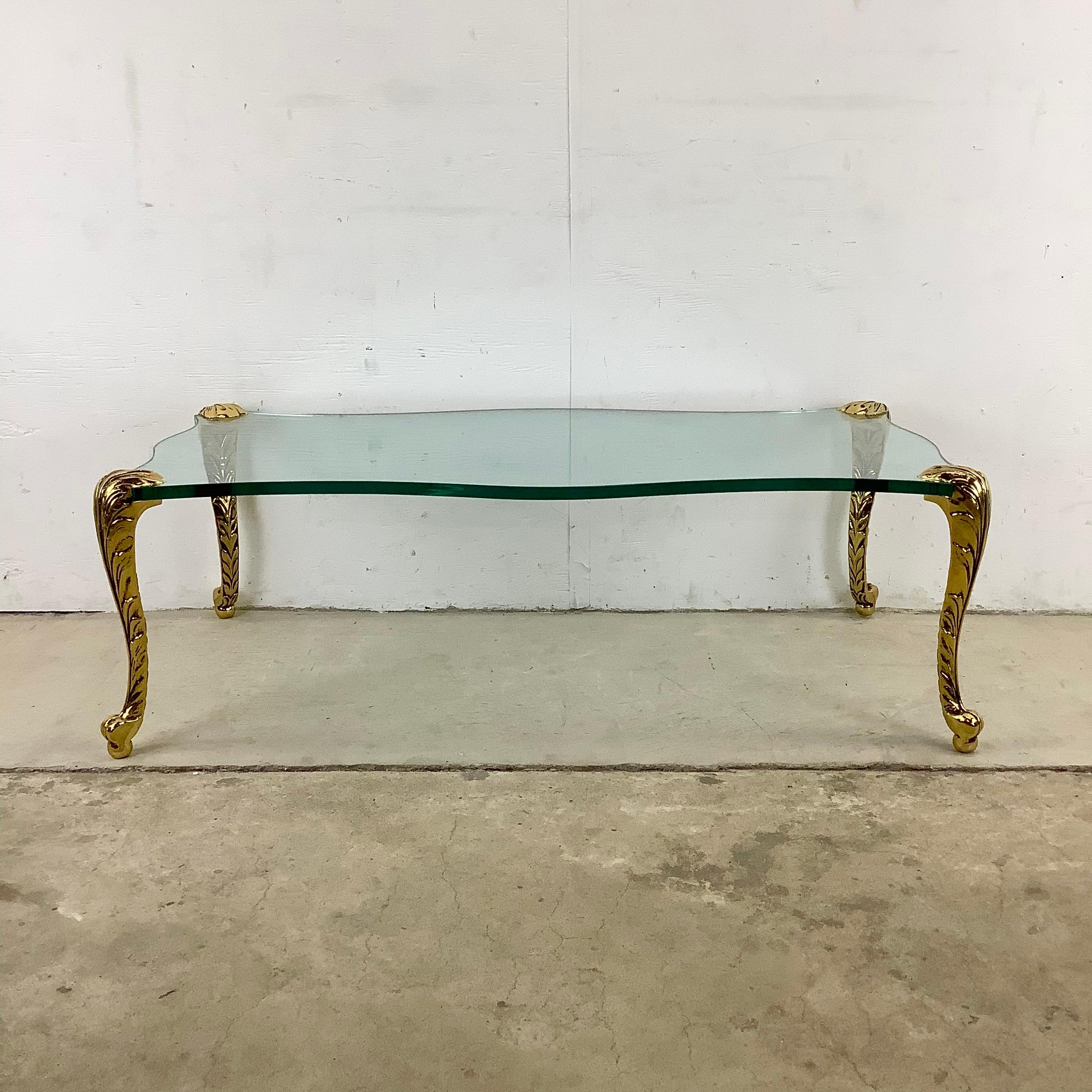 French Provincial Vintage Glass Top and Gilt Leg Coffee Table - P.E. Guerin Style