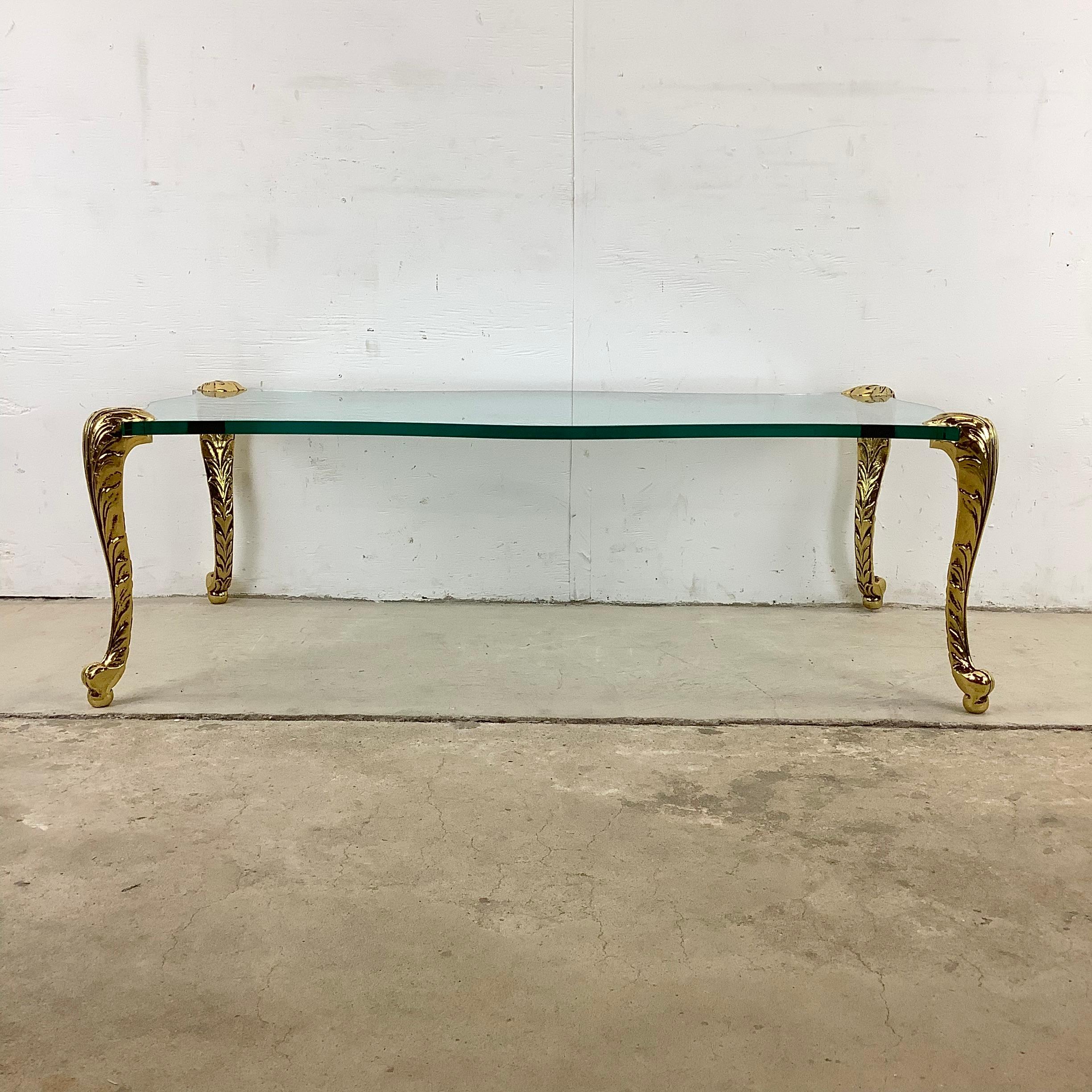 Unknown Vintage Glass Top and Gilt Leg Coffee Table - P.E. Guerin Style