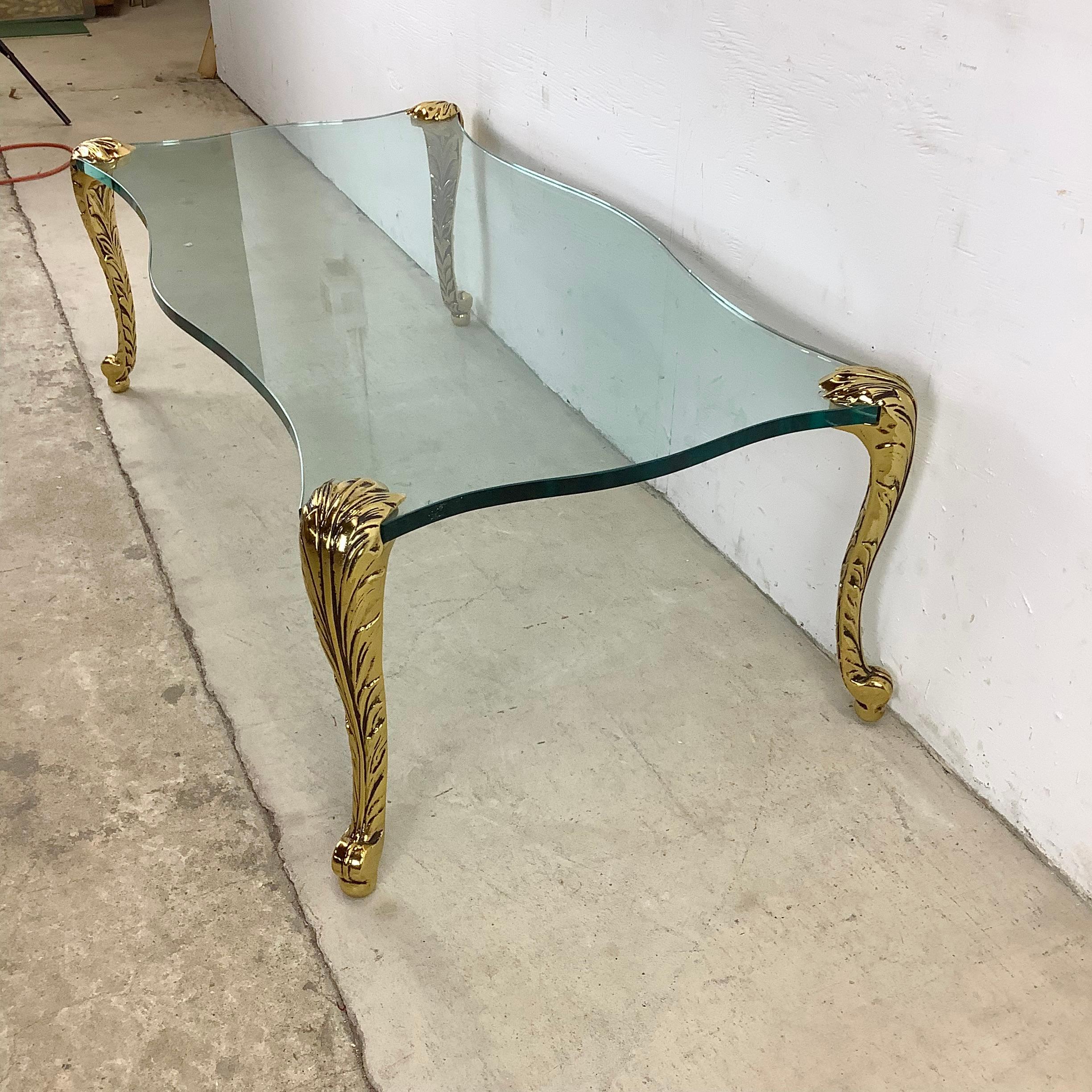 Vintage Glass Top and Gilt Leg Coffee Table - P.E. Guerin Style In Good Condition In Trenton, NJ
