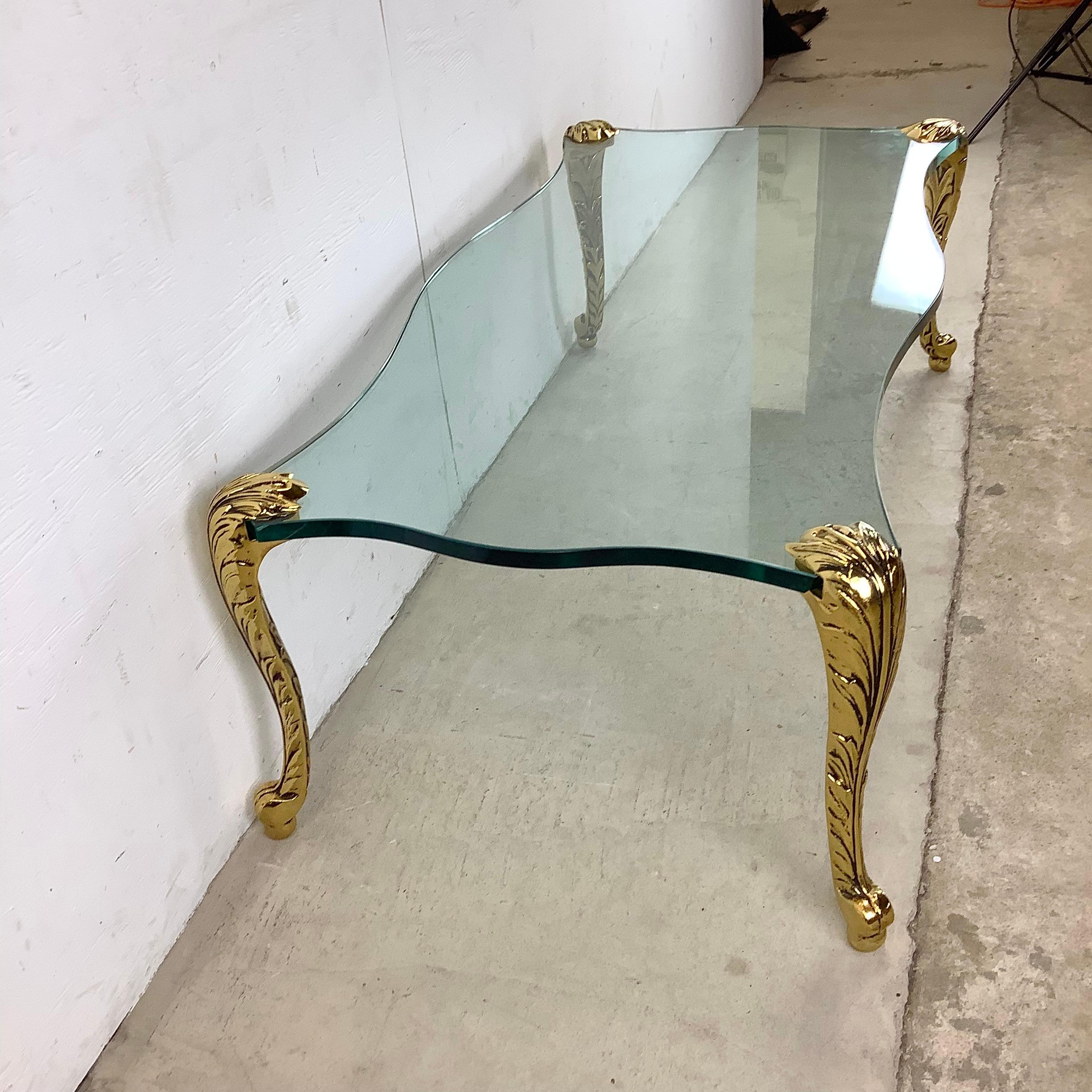 20th Century Vintage Glass Top and Gilt Leg Coffee Table - P.E. Guerin Style