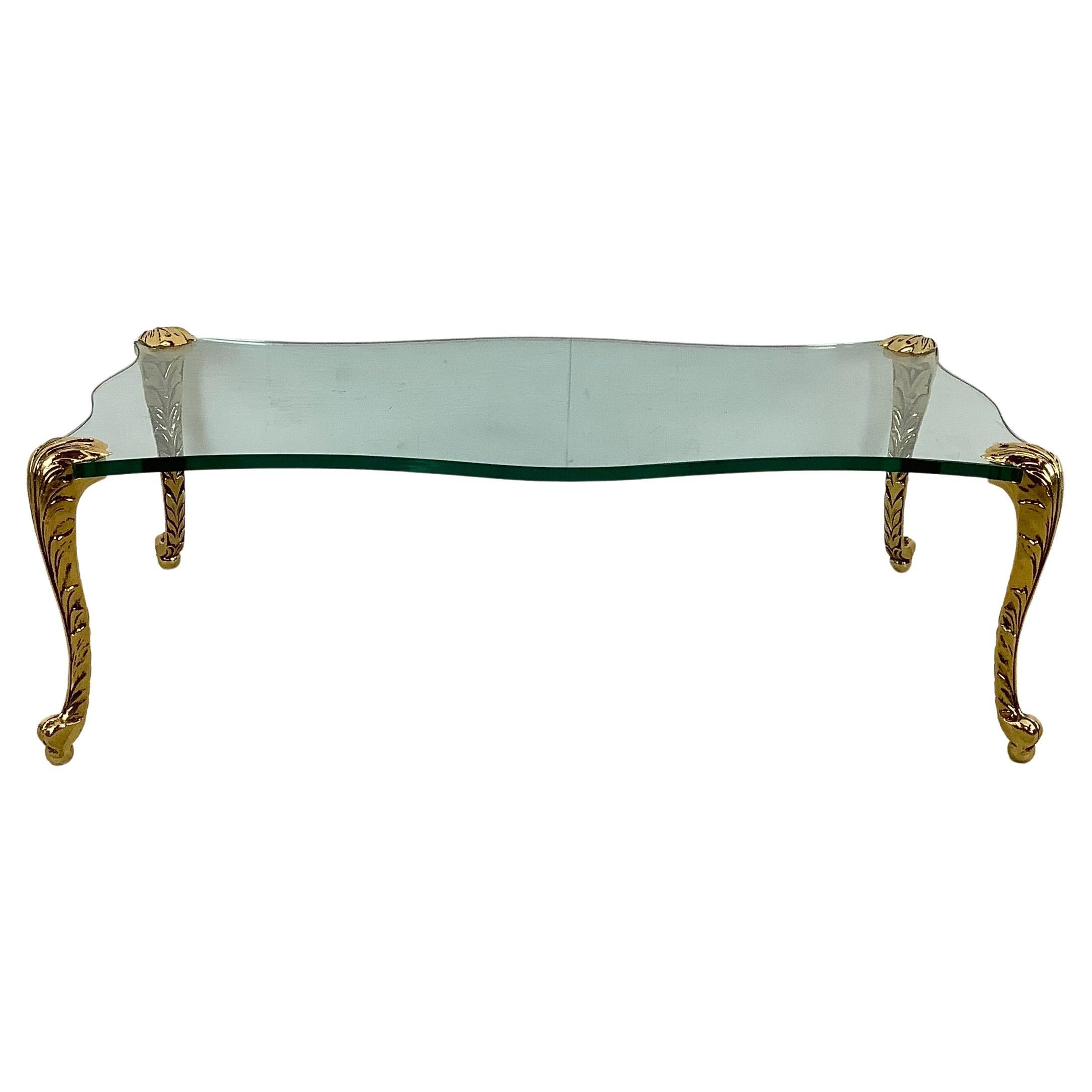 Vintage Glass Top and Gilt Leg Coffee Table - P.E. Guerin Style