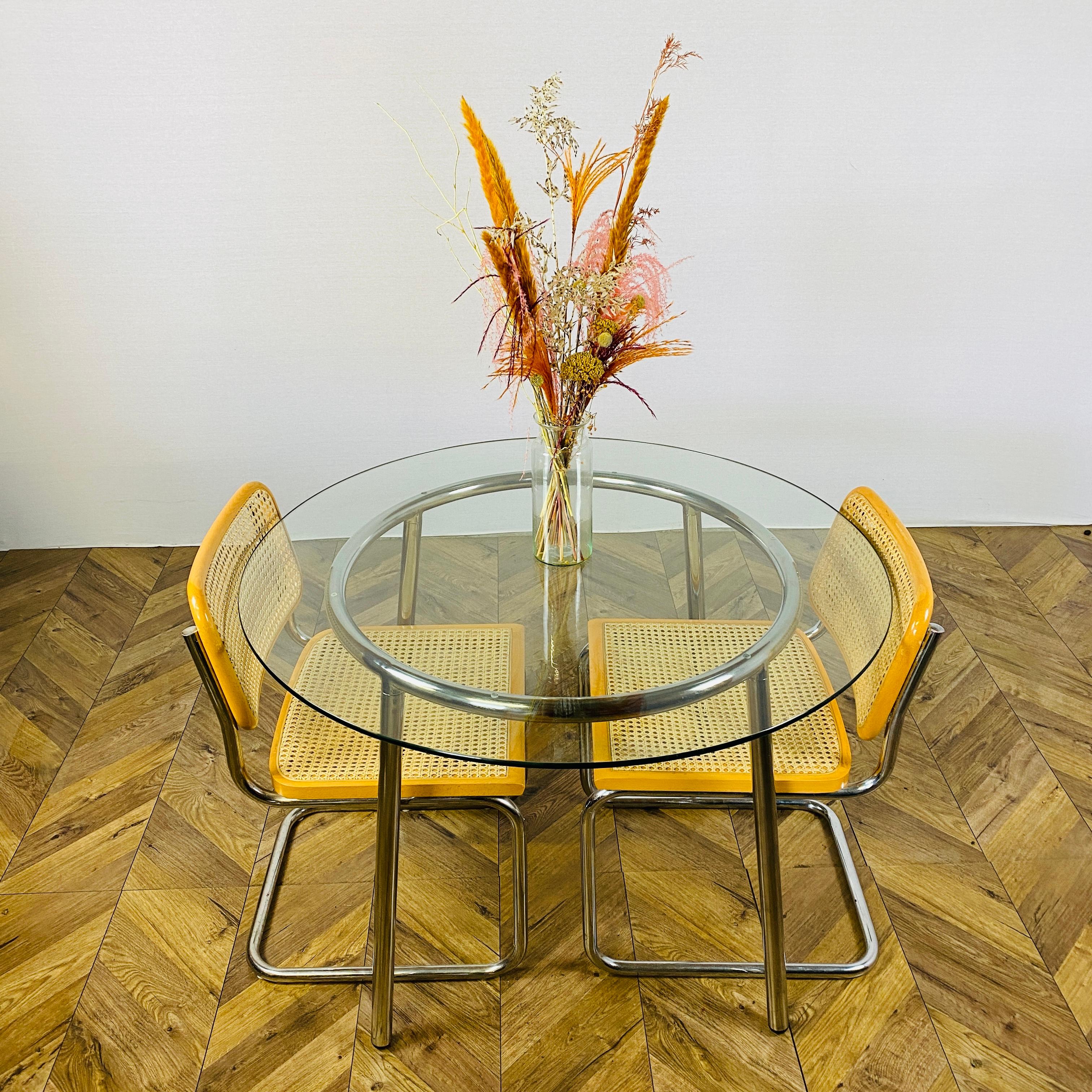 vintage glass dining table and chairs