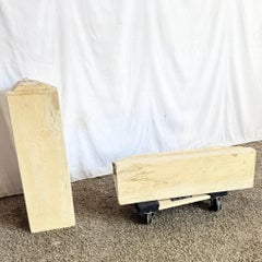 Vintage Glass Top Travertine Pedestal Console Table