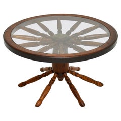 Vintage Glass Top Wagon Wheel Coffee Table