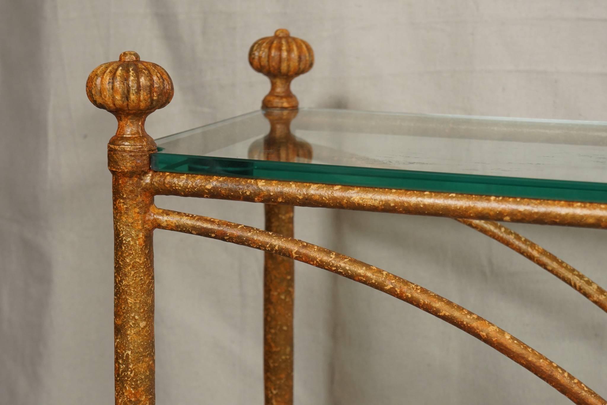 wrought iron glass console table