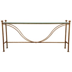 Vintage Glass Topped Wrought Iron Painted Console Table