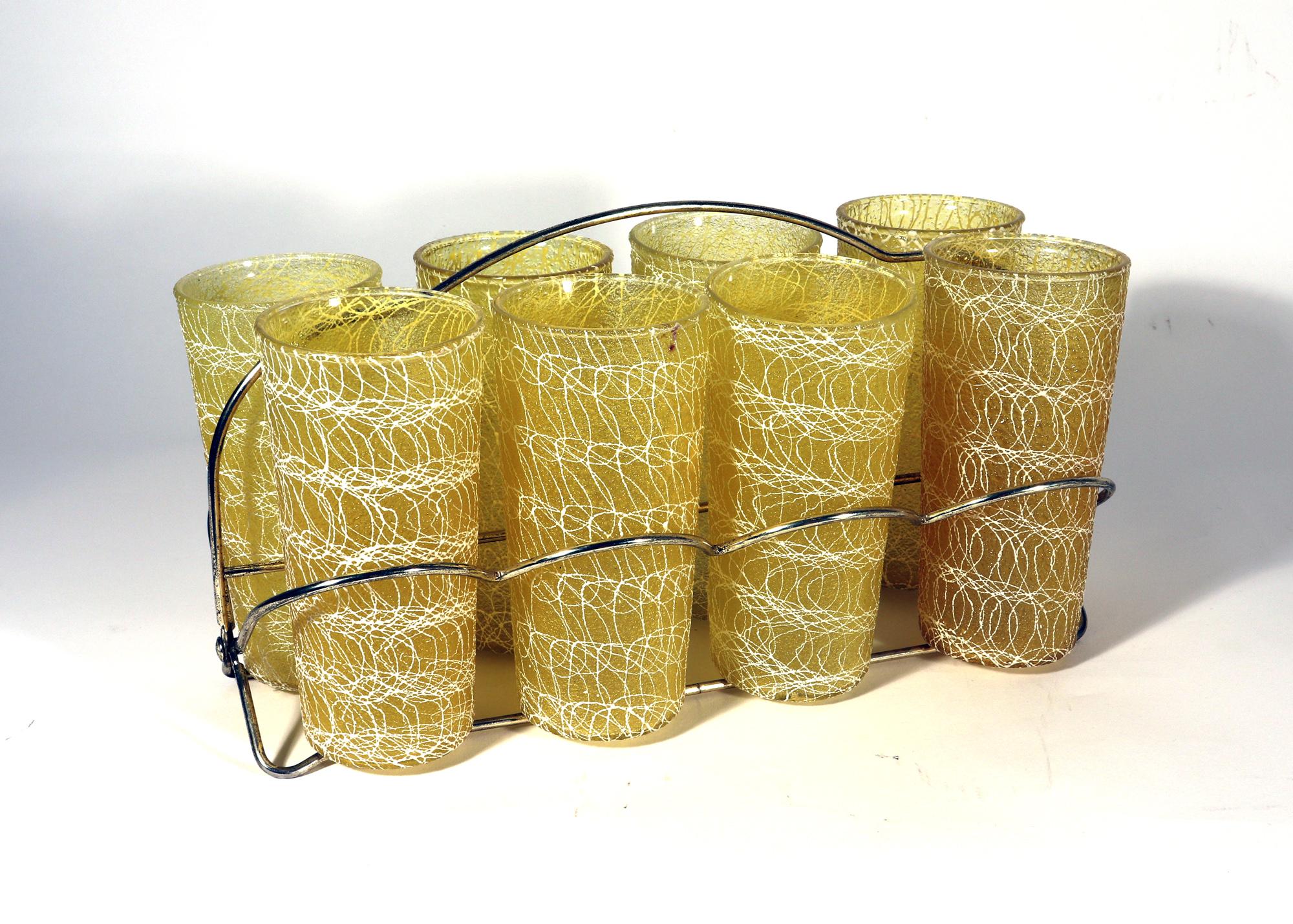 Mid-Century Modern Vintage Glass Tumblers, Spaghetti String by Color Craft, Indianapolis For Sale