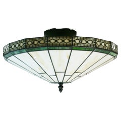 Vintage Glass Two light Creme and Green Trim Flush Mount