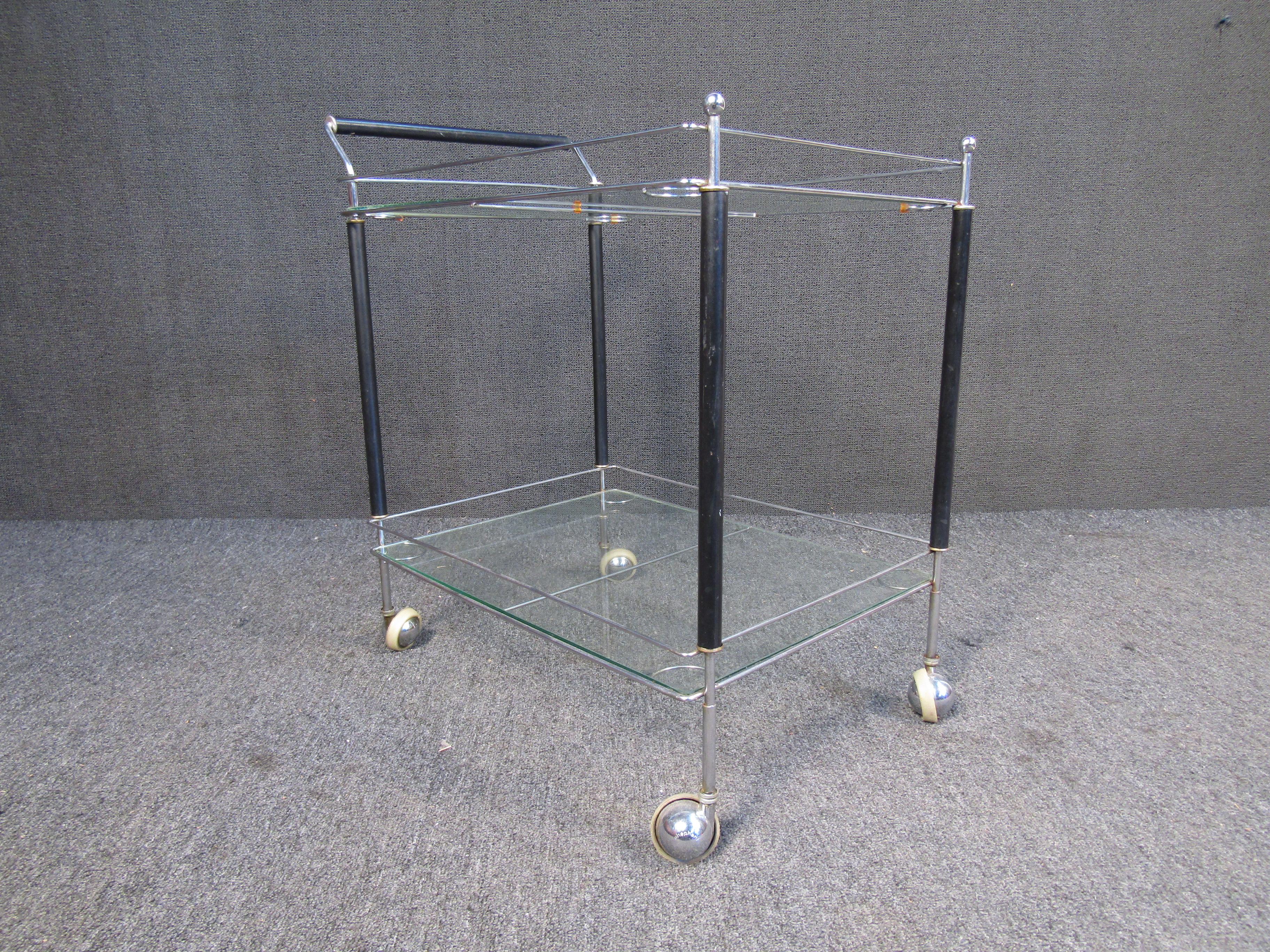 Vintage Glass Two Tier Bar Cart In Good Condition For Sale In Brooklyn, NY