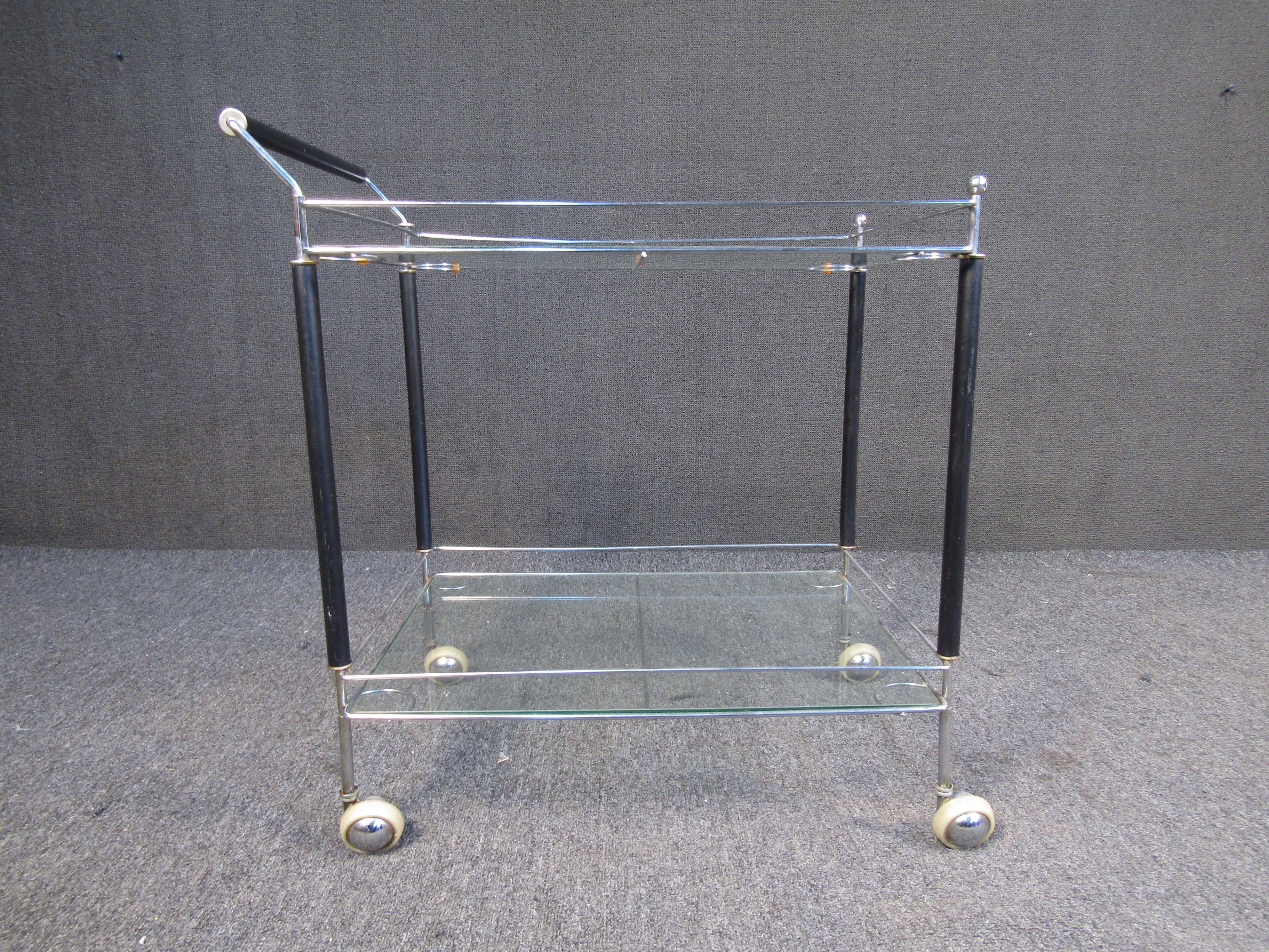 Mid-20th Century Vintage Glass Two Tier Bar Cart For Sale