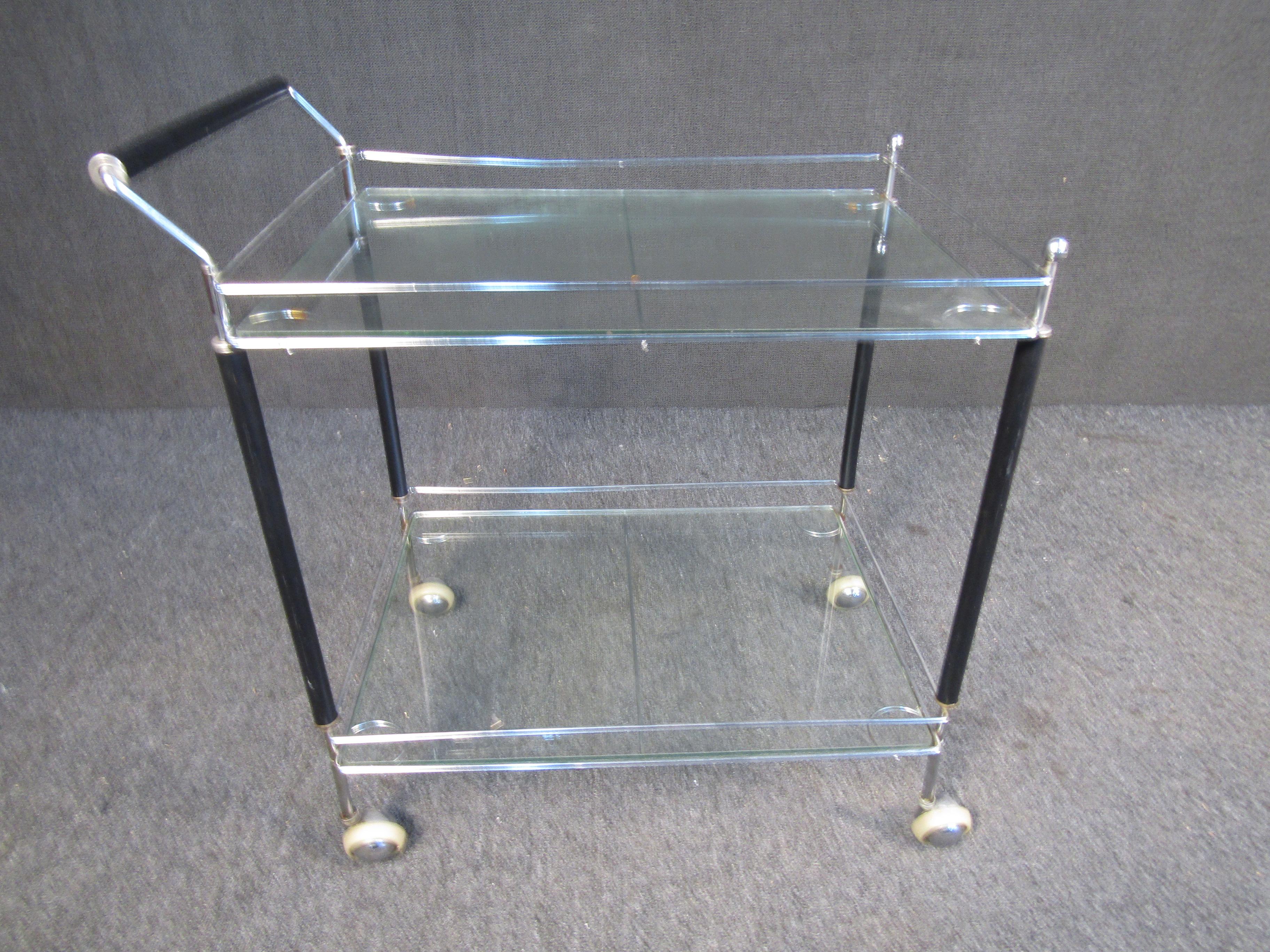 Vintage Glass Two Tier Bar Cart For Sale 1