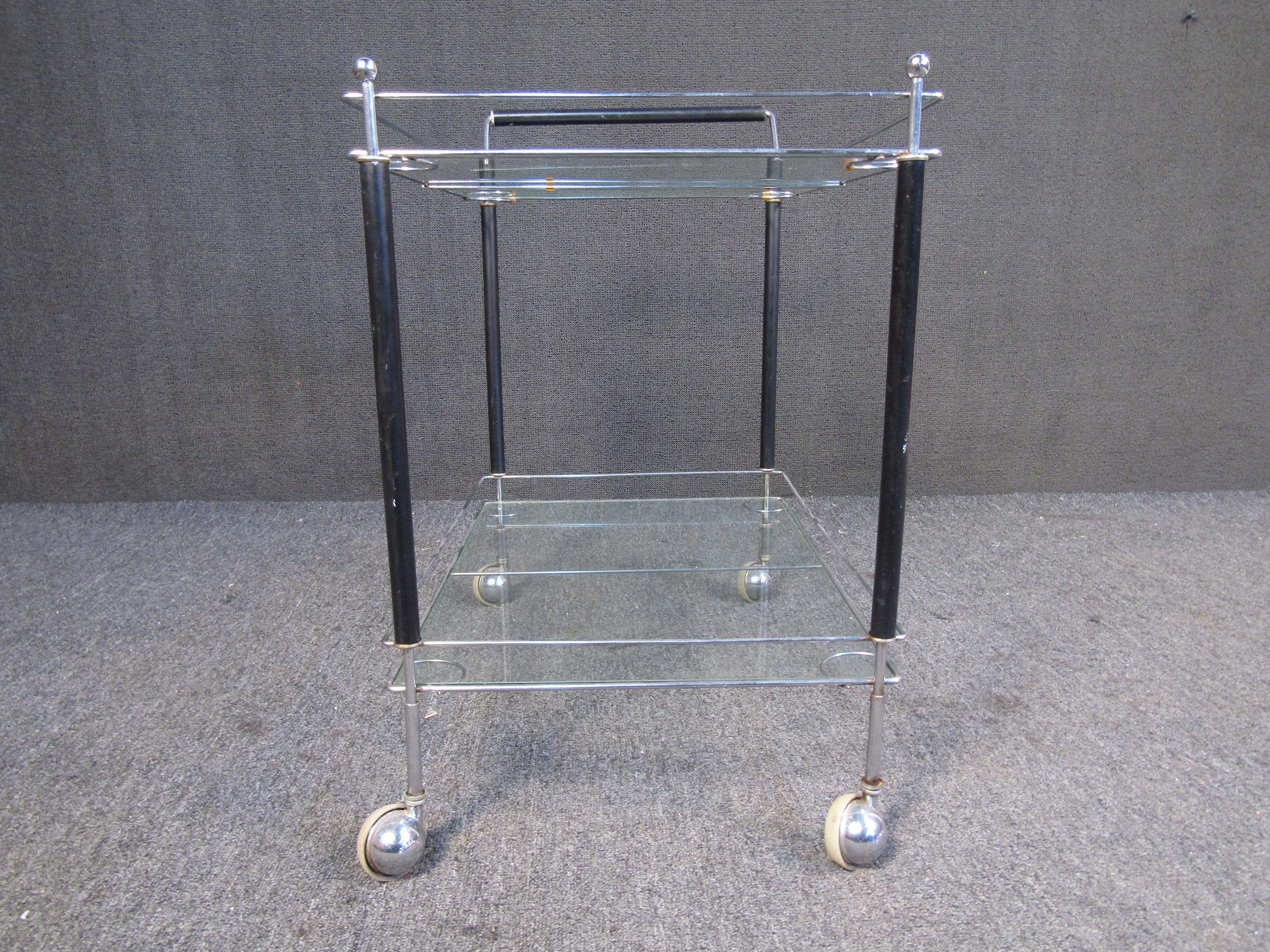 Vintage Glass Two Tier Bar Cart For Sale 2