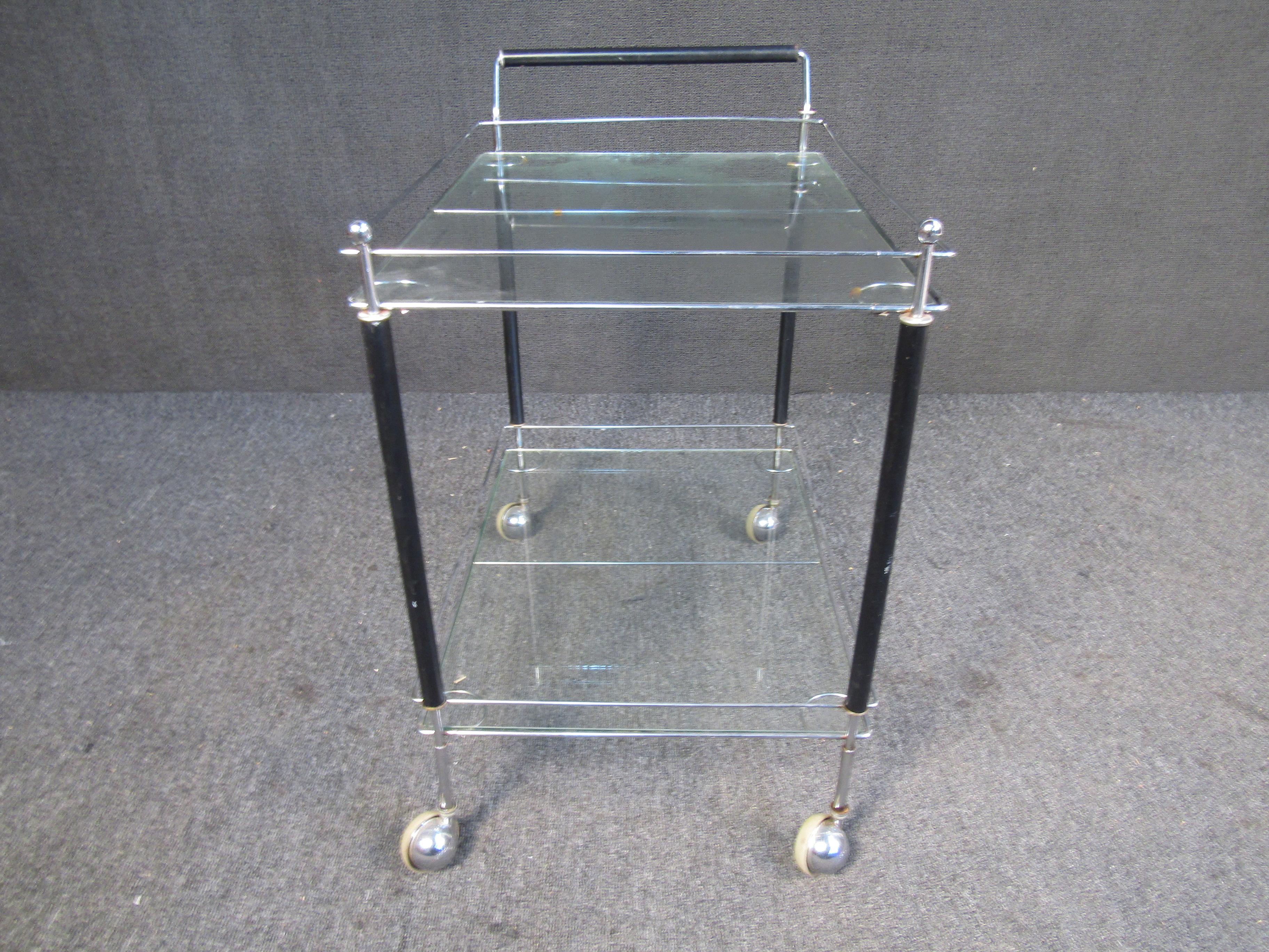 Vintage Glass Two Tier Bar Cart For Sale 3