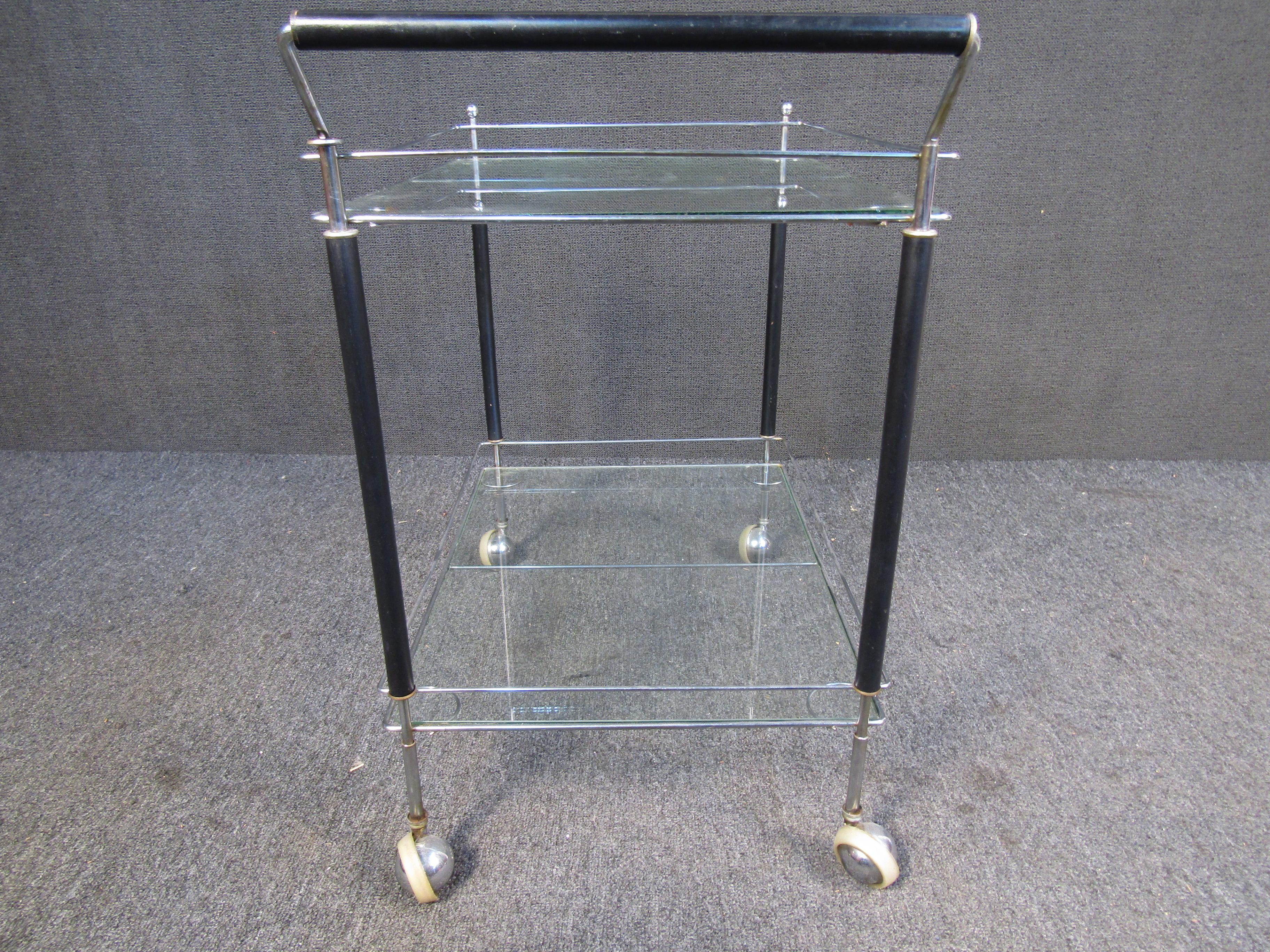 Vintage Glass Two Tier Bar Cart For Sale 4