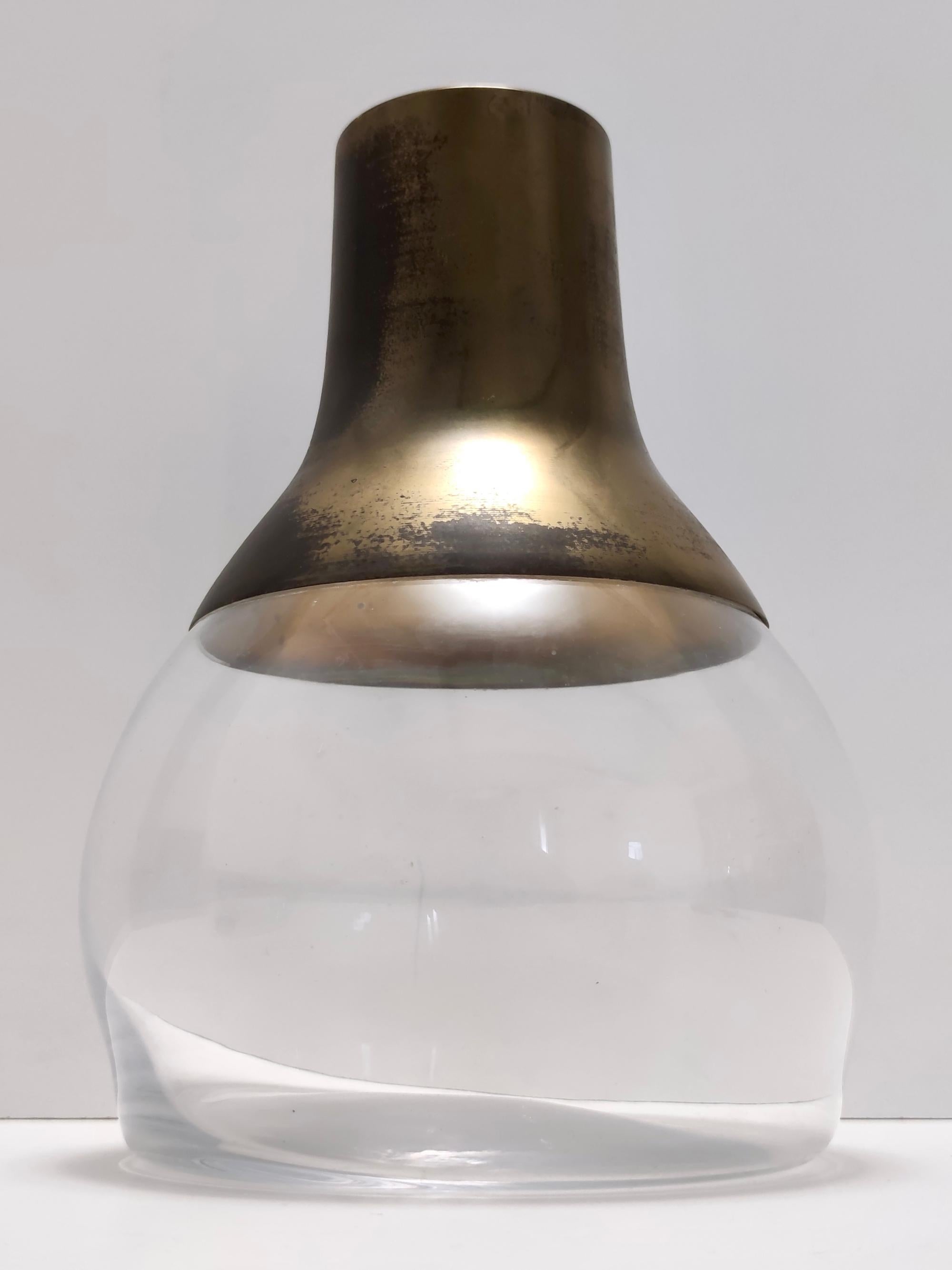 Vintage Glass Vase with Brass Part in the Style of Max Ingrand, Italy For Sale 1