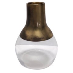 Vintage Glass Vase with Brass Part in the Style of Max Ingrand, Italy