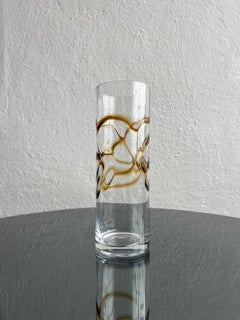 Vintage Glass Vase, yellow and brown Filigree, Coffee Table Decorative