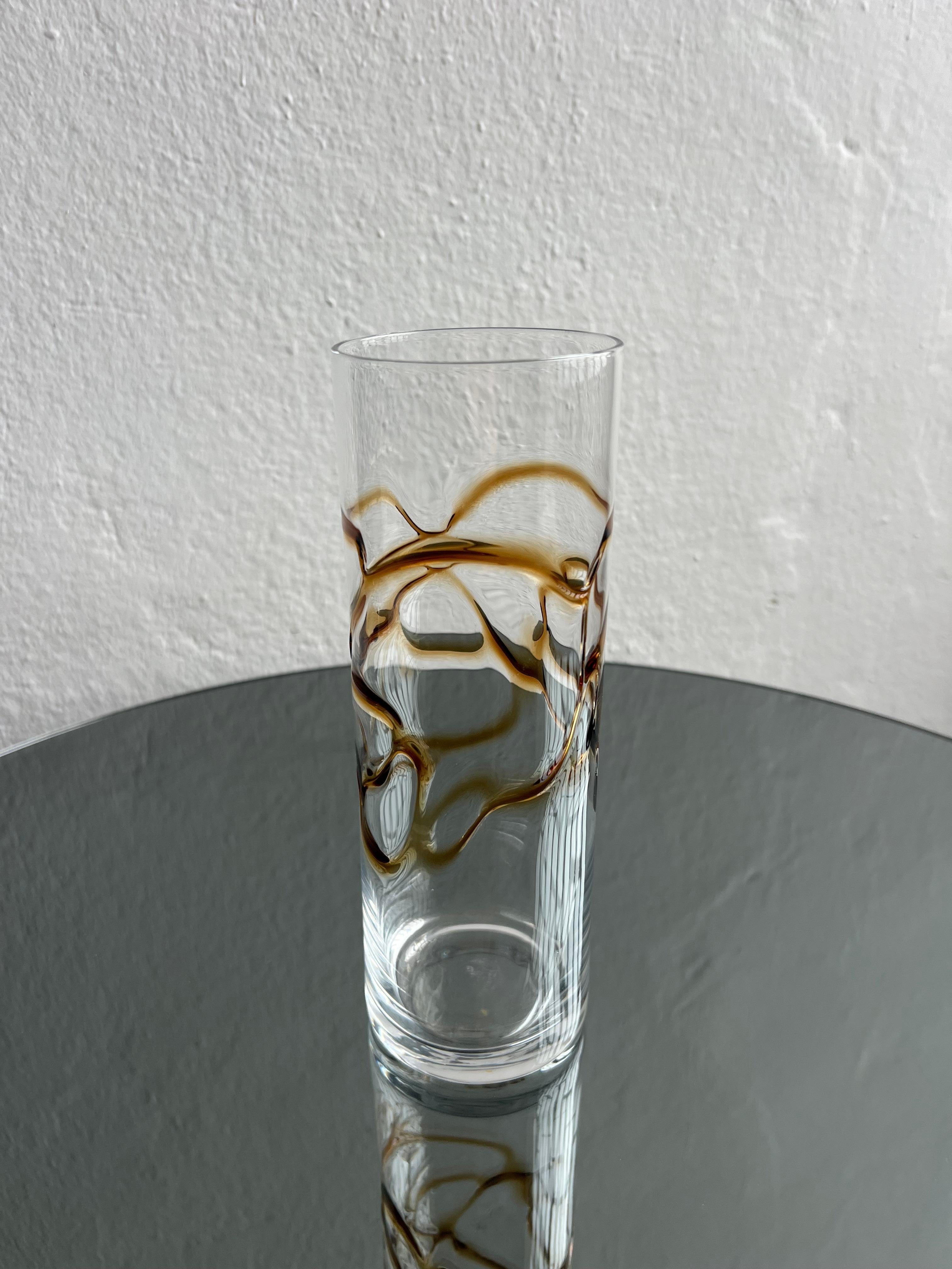 Vintage Glasvase, gelb und braun Filigran, Couchtisch Dekorativ (Moderne der Mitte des Jahrhunderts) im Angebot